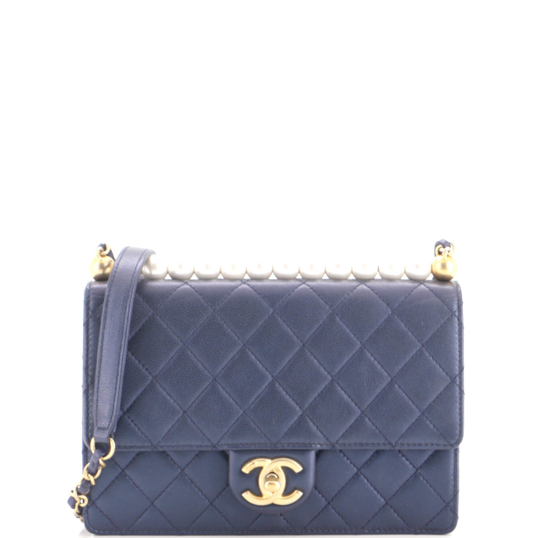 Chic Pearls Flap Bag Quilted Iridescent Caviar Small
