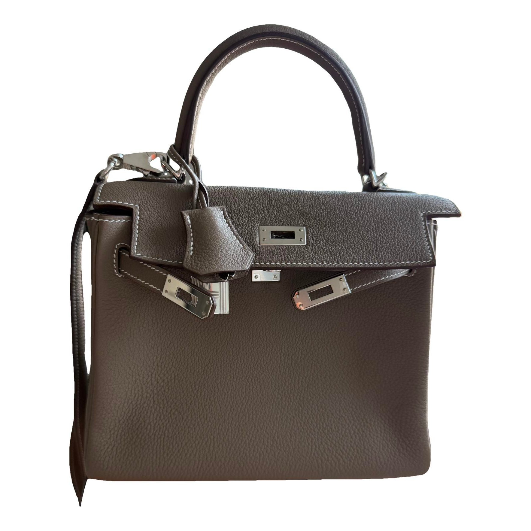 Hermes Kelly 25 Handbag Etoupe Togo Leather