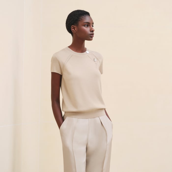 Short-sleeve cashmere sweater