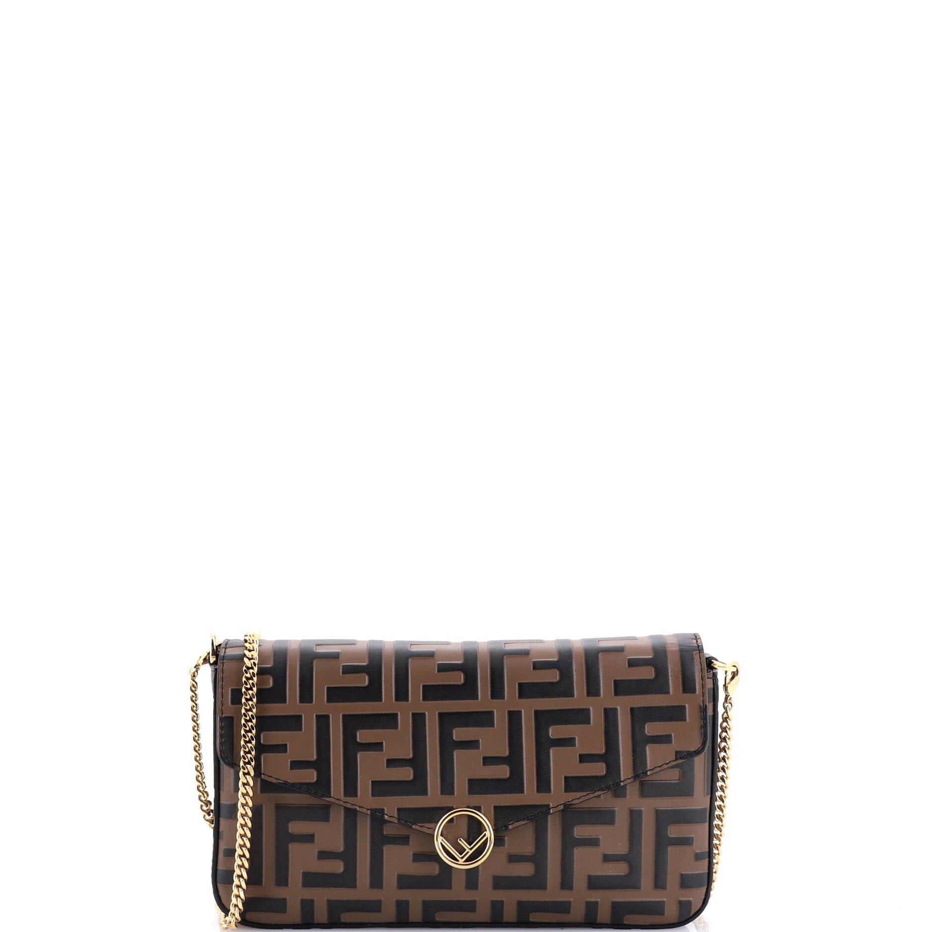 Fendi F is Fendi Envelope Clutch on Chain Zucca Embossed Leather