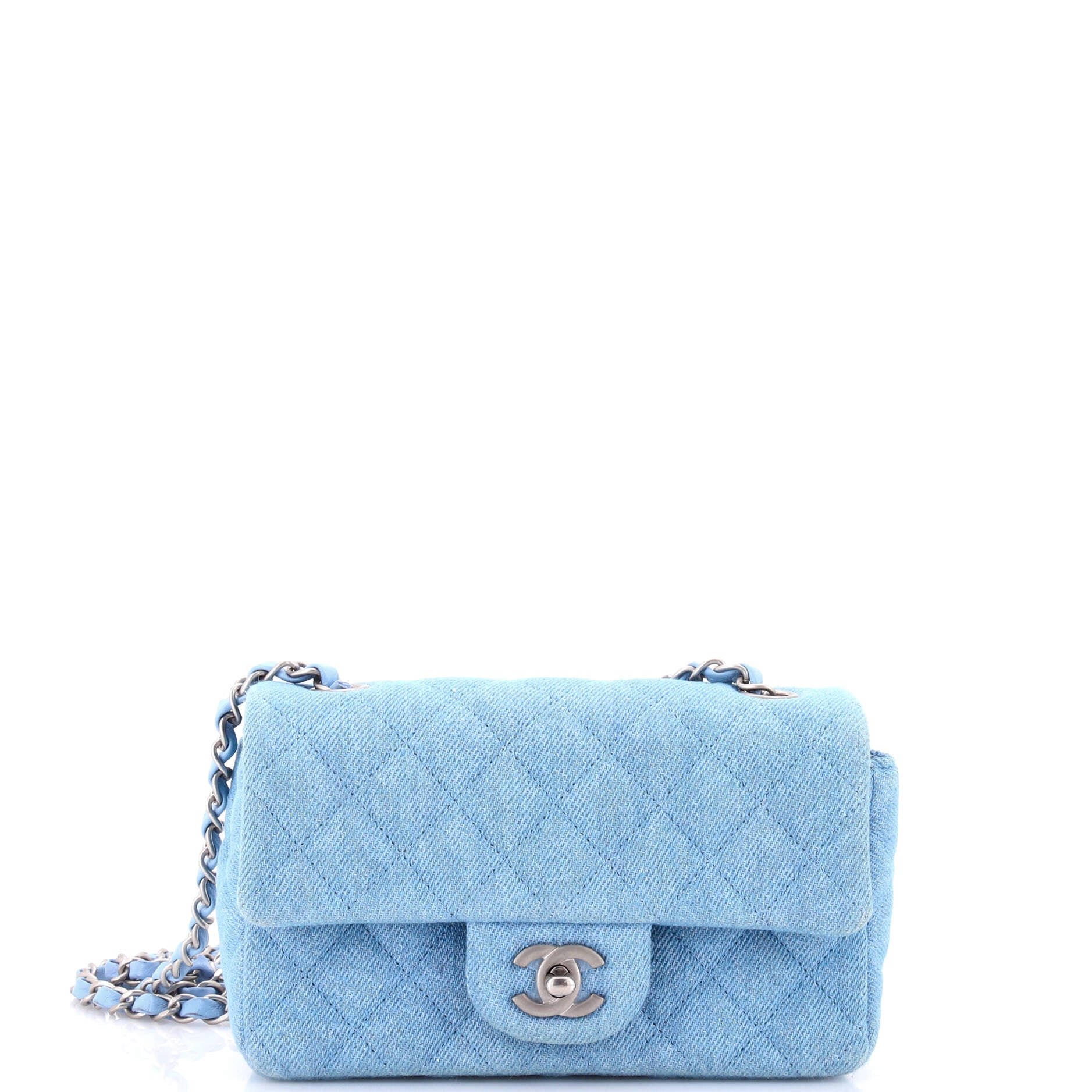 Classic Single Flap Bag Quilted Denim Mini