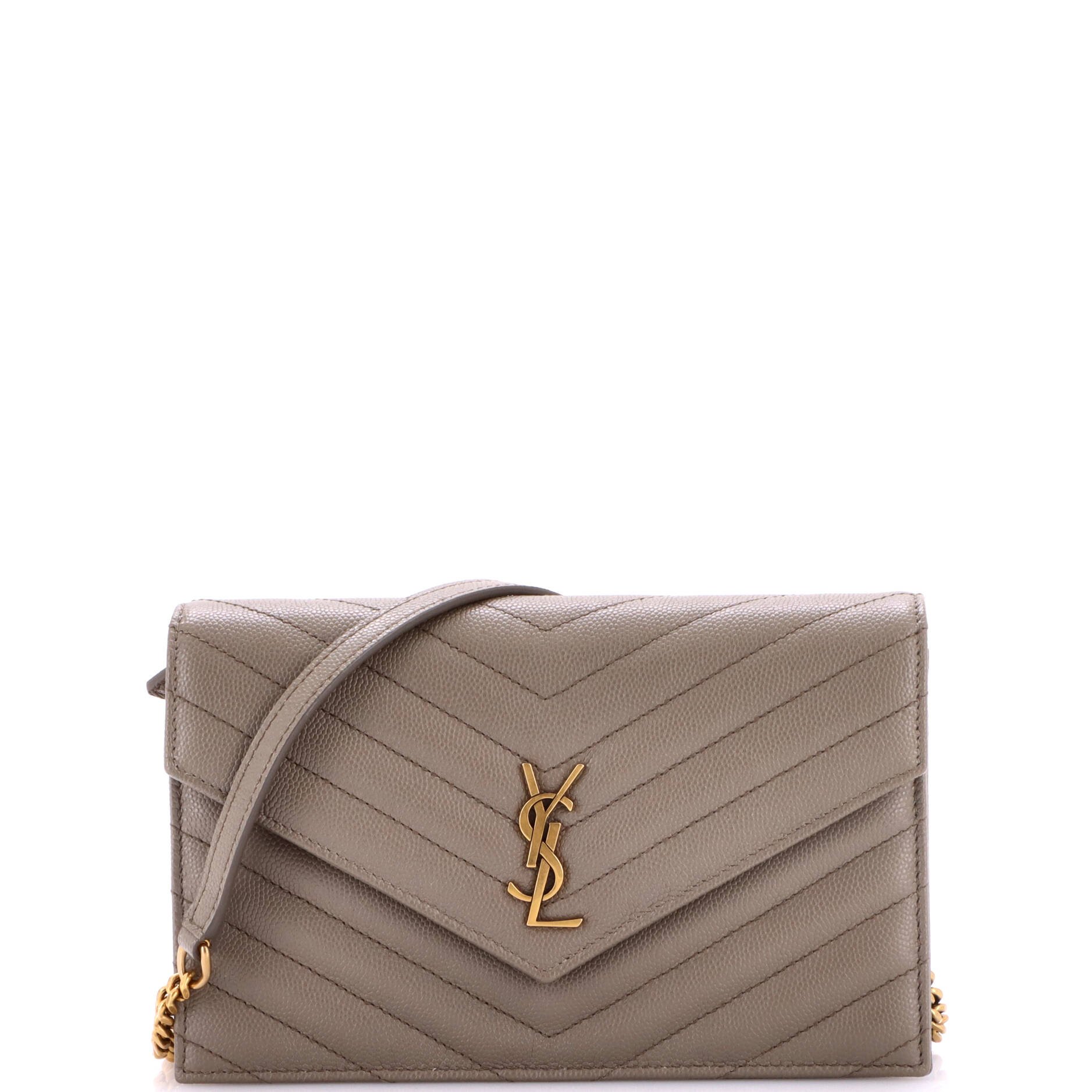 Classic Monogram Wallet on Chain Matelasse Chevron Leather Small