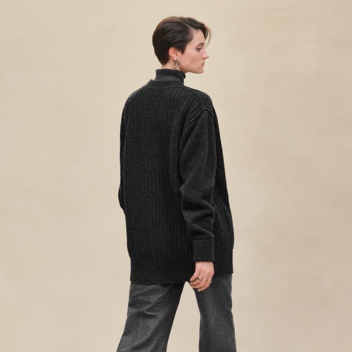 Gris Volcanique Thick Long-sleeve Cardigan