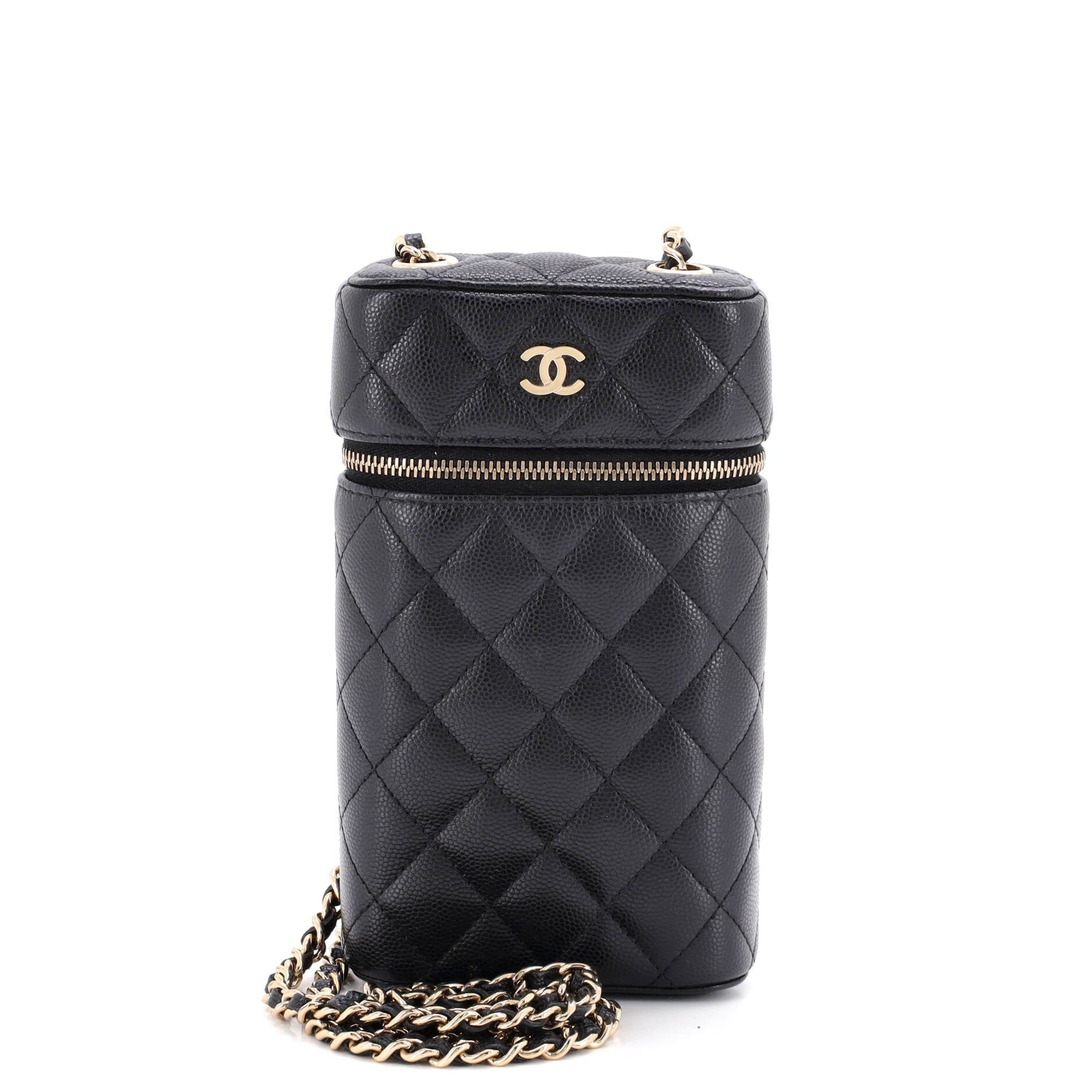 Classic Vanity Phone Holder with Chain Quilted Caviar