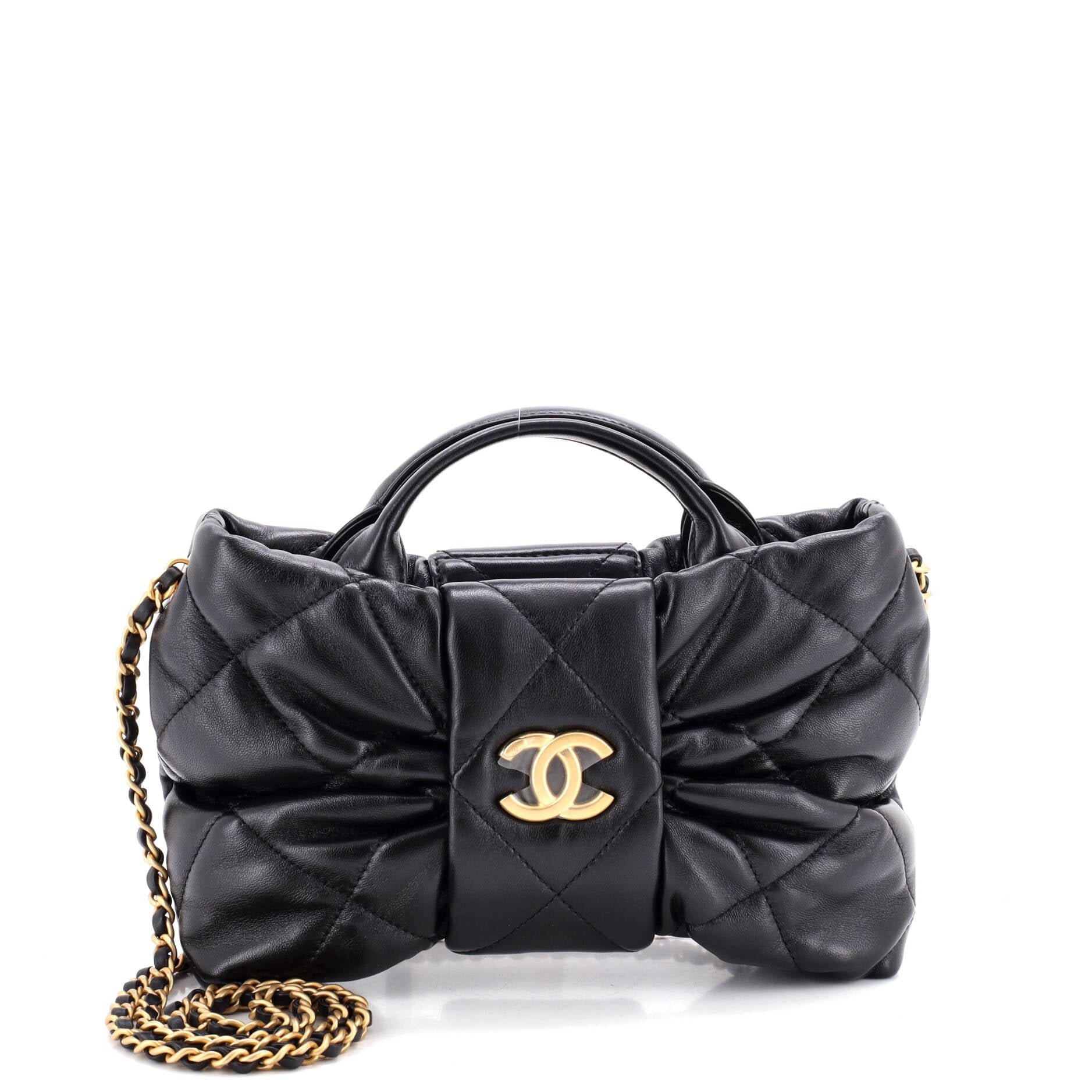CC Bow Chain Shoulder Bag Quilted Leather Mini