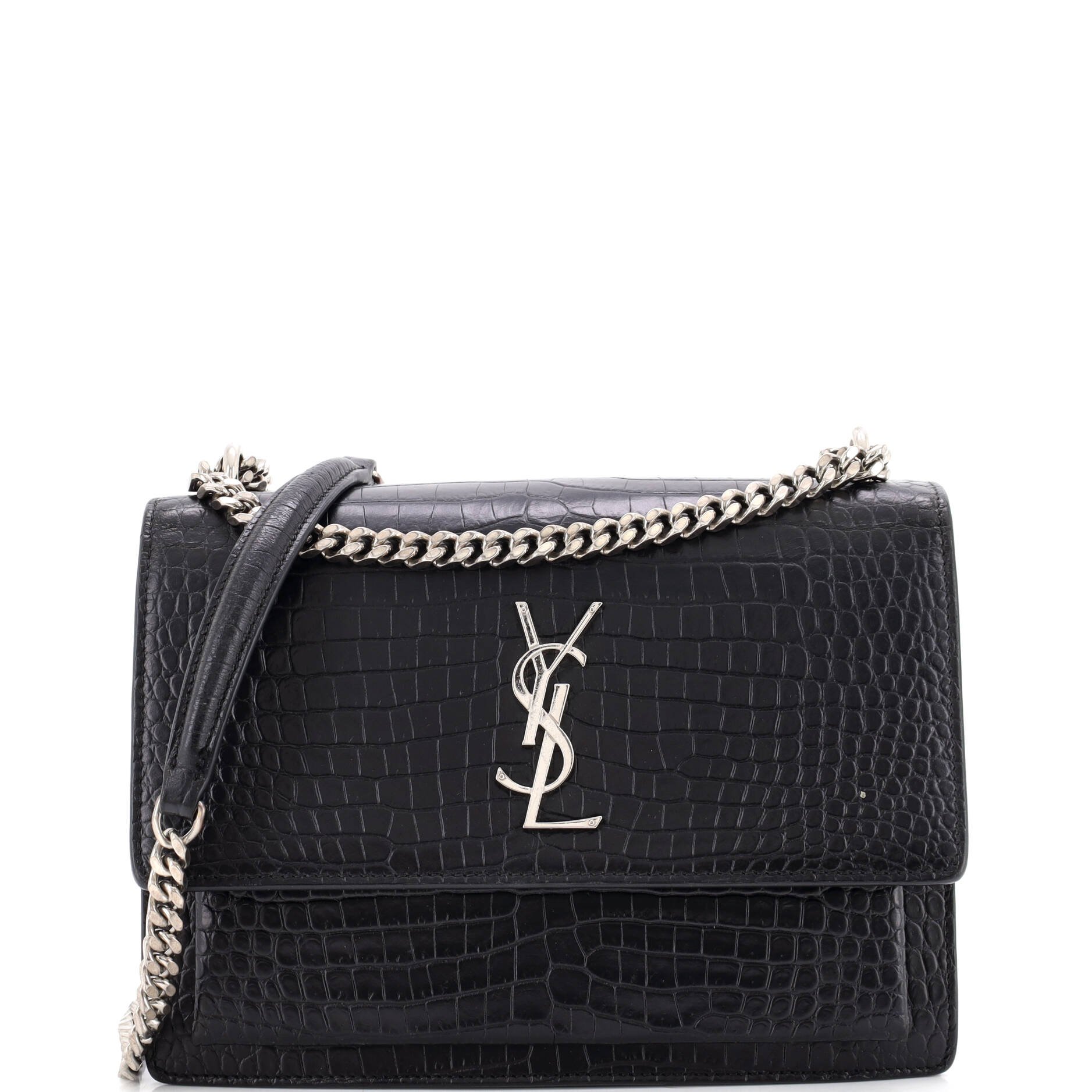 Sunset Crossbody Bag Crocodile Embossed Leather Medium