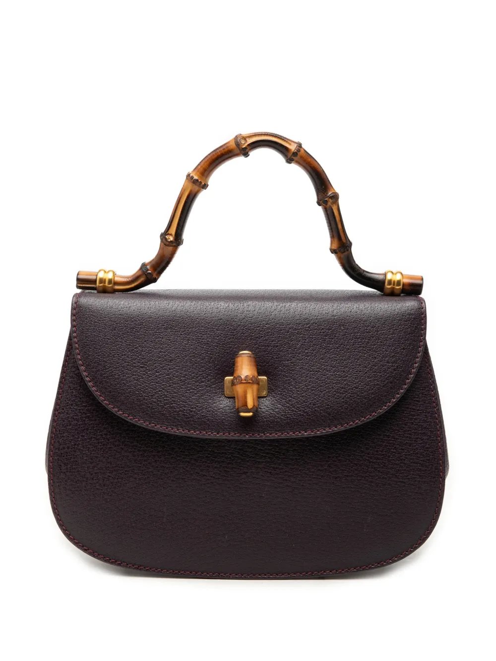 20th Century Small Calfskin Bamboo Top Handle Flap handbag