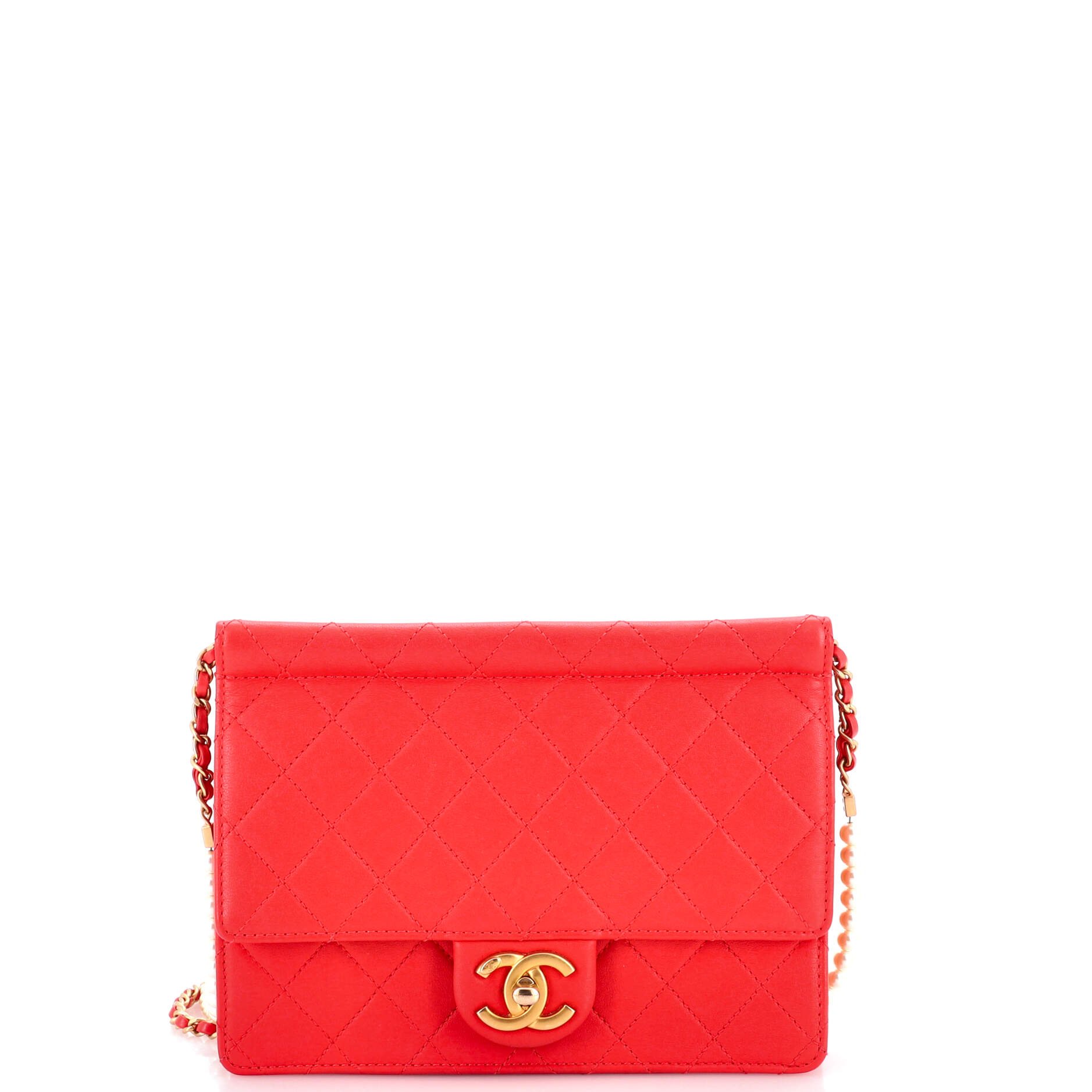 Pearl Chain Flap Bag Quilted Lambskin Medium
