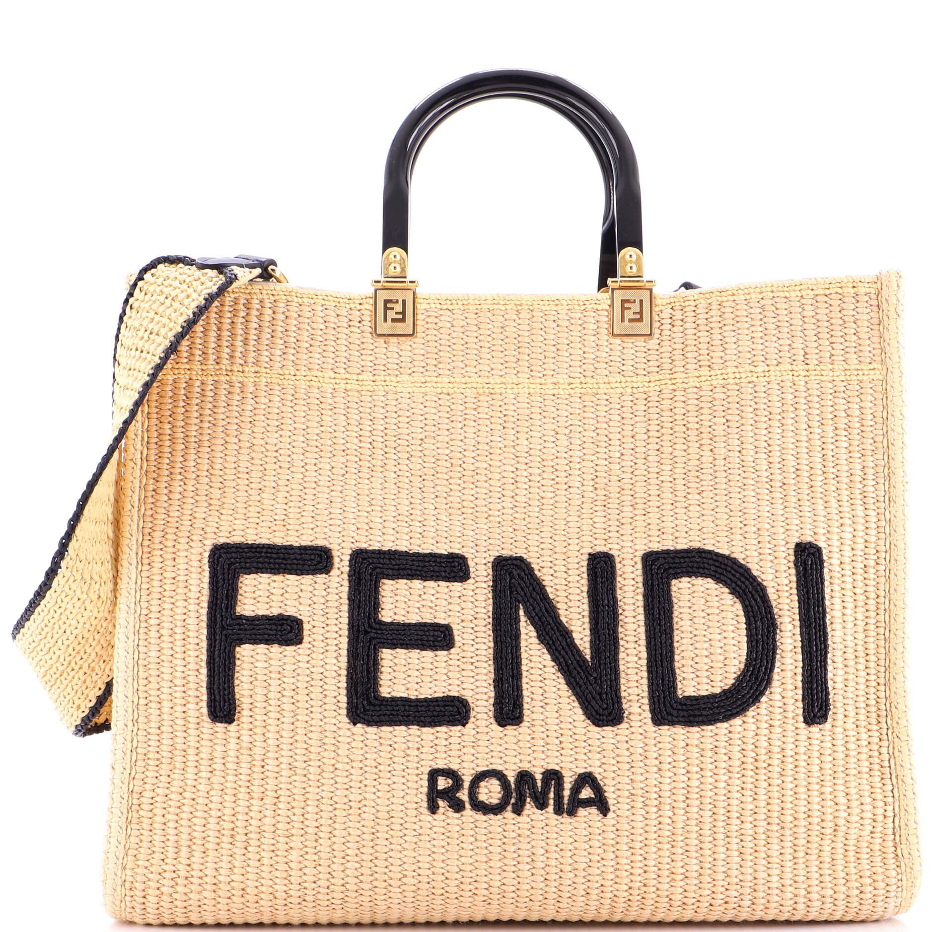 Fendi Sunshine Shopper Tote Woven Raffia Medium