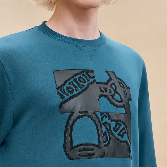 Pétrole "Metallerie Au Carre" Crewneck Sweater With Leather Detail