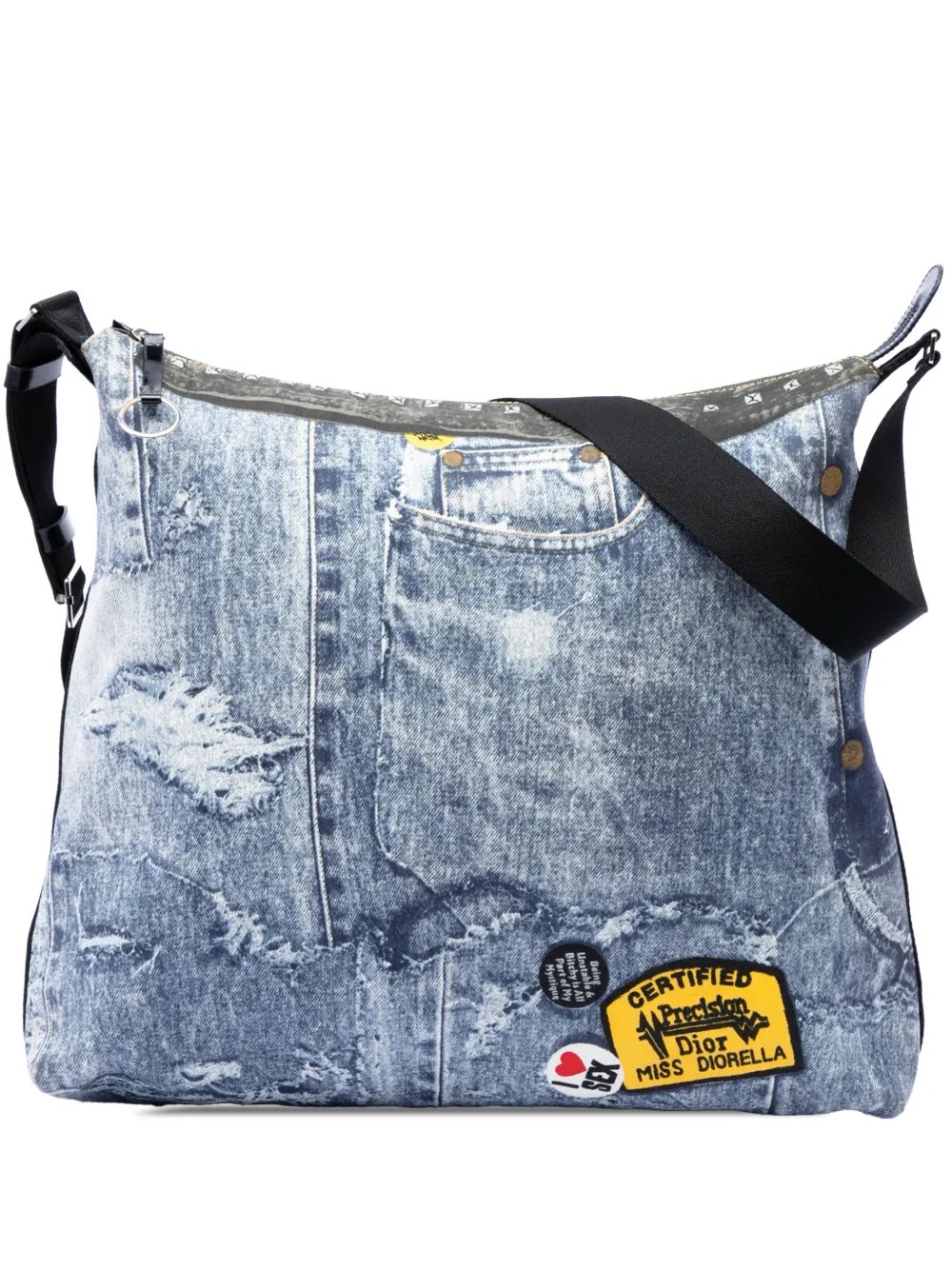 2001 Large Canvas Printed Denim Miss Diorella Messenger Bag crossbody bag