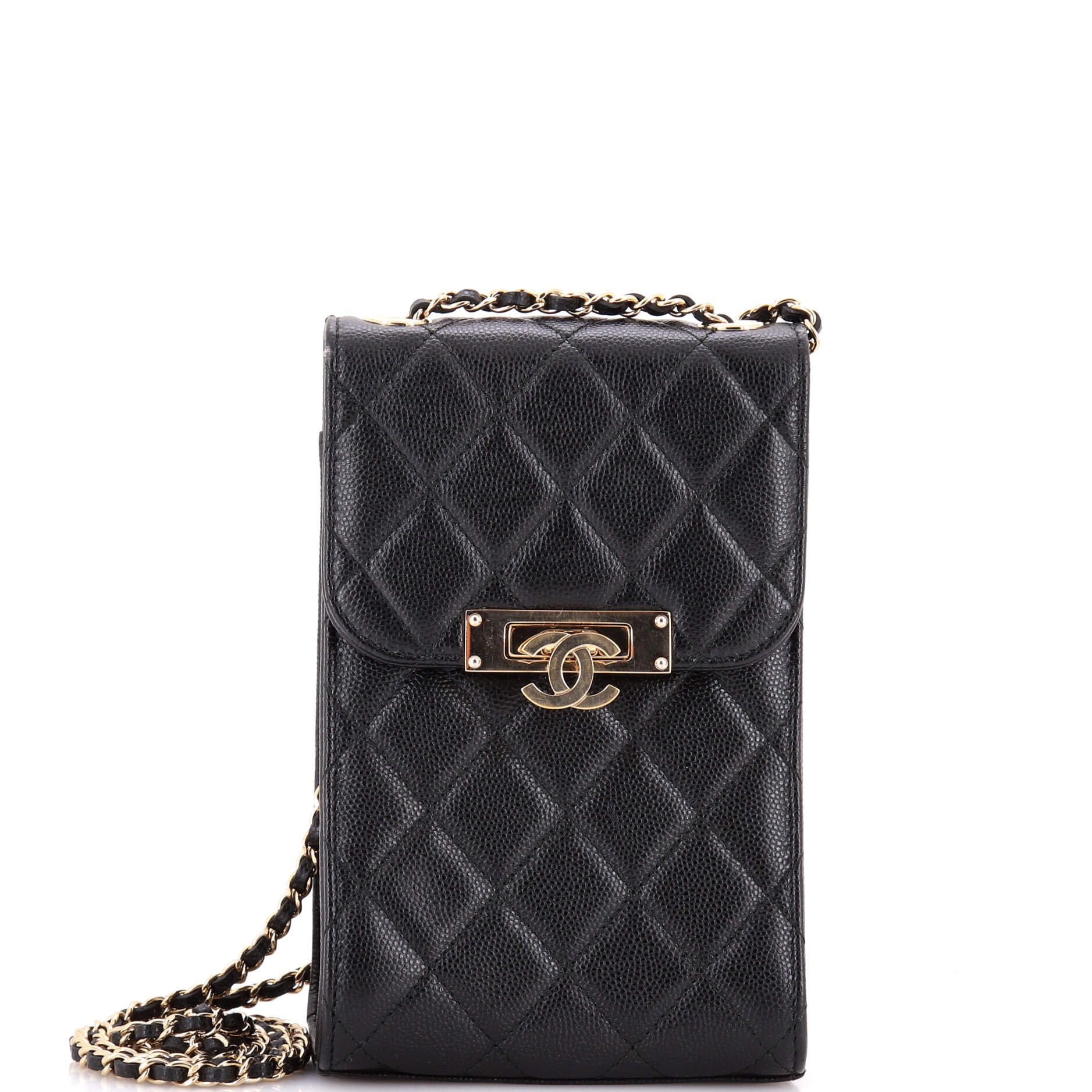 Chanel Golden Class Phone Holder Crossbody Bag Quilted Caviar