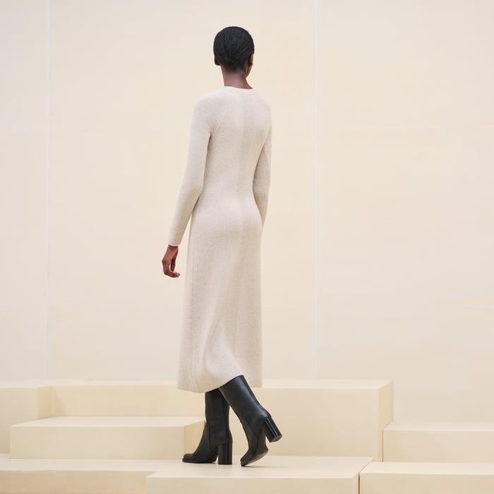Beige Naturel Adjusted Long Cashmere Dress