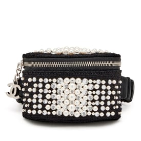 Chanel Black Tweed, Imitation Pearl and Strass Arm Band Pouch Silver Hardware, 2021