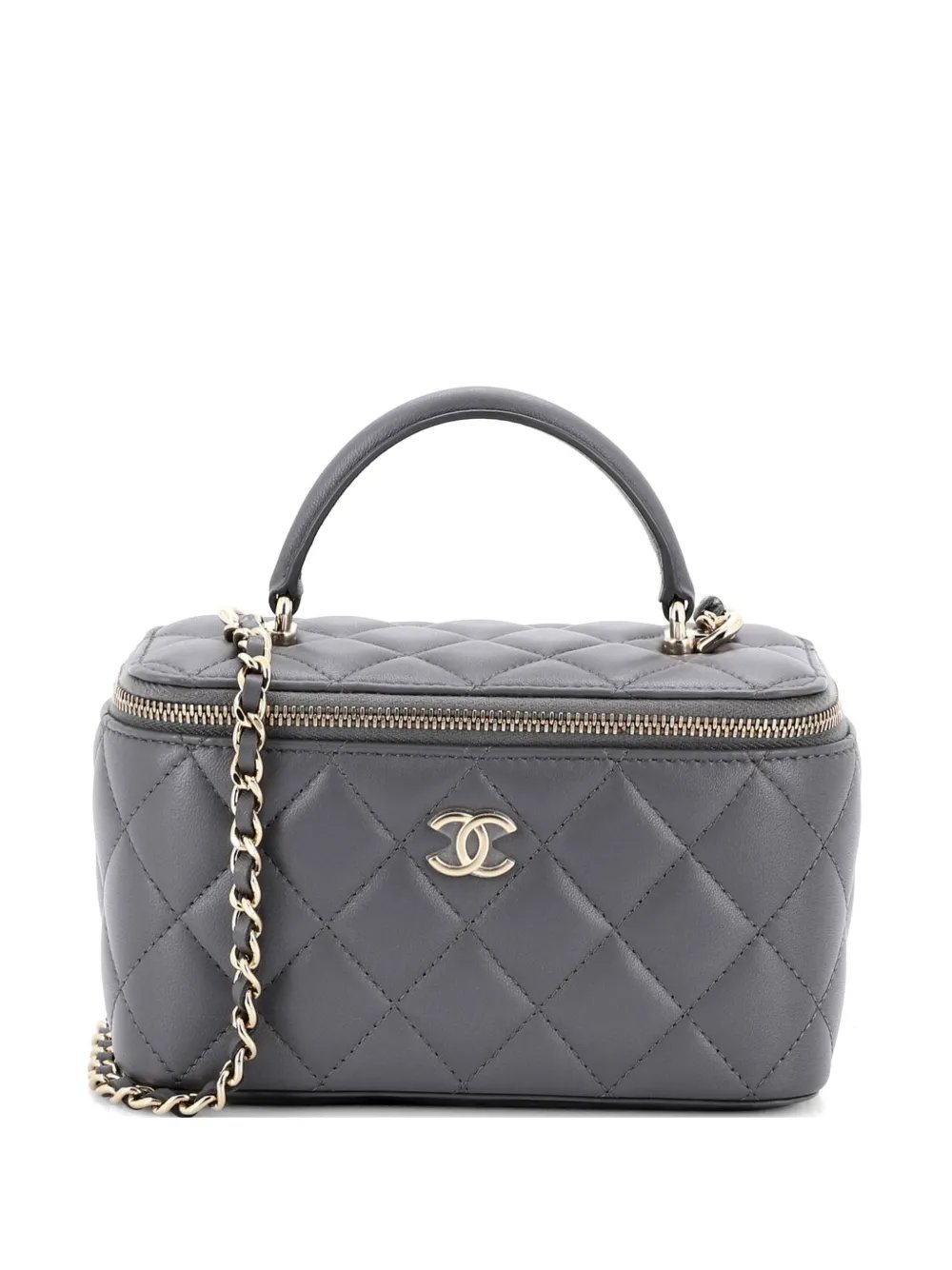 Classic Top Handle Vanity Case with Chain Quilted Lambskin Small crossbody bag
