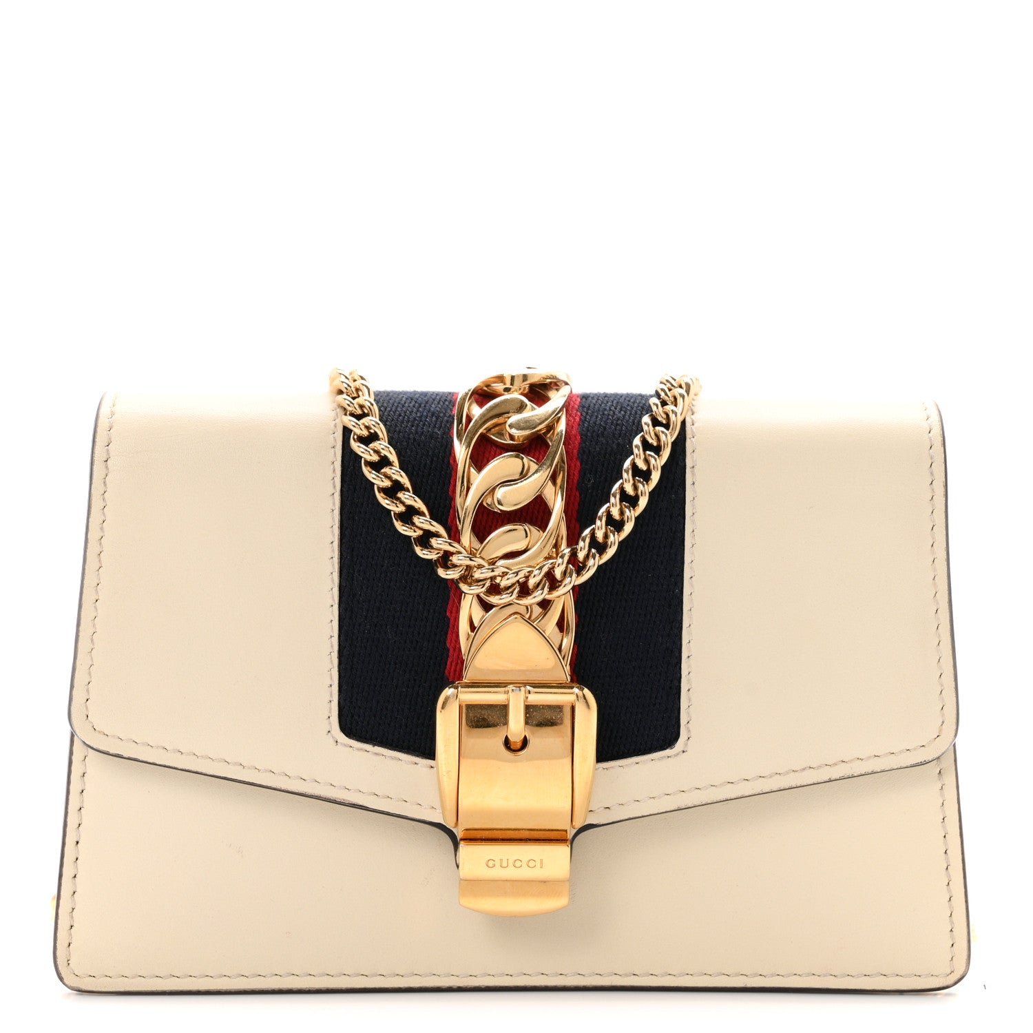 Gucci Calfskin Super Mini Sylvie Chain Shoulder Bag White