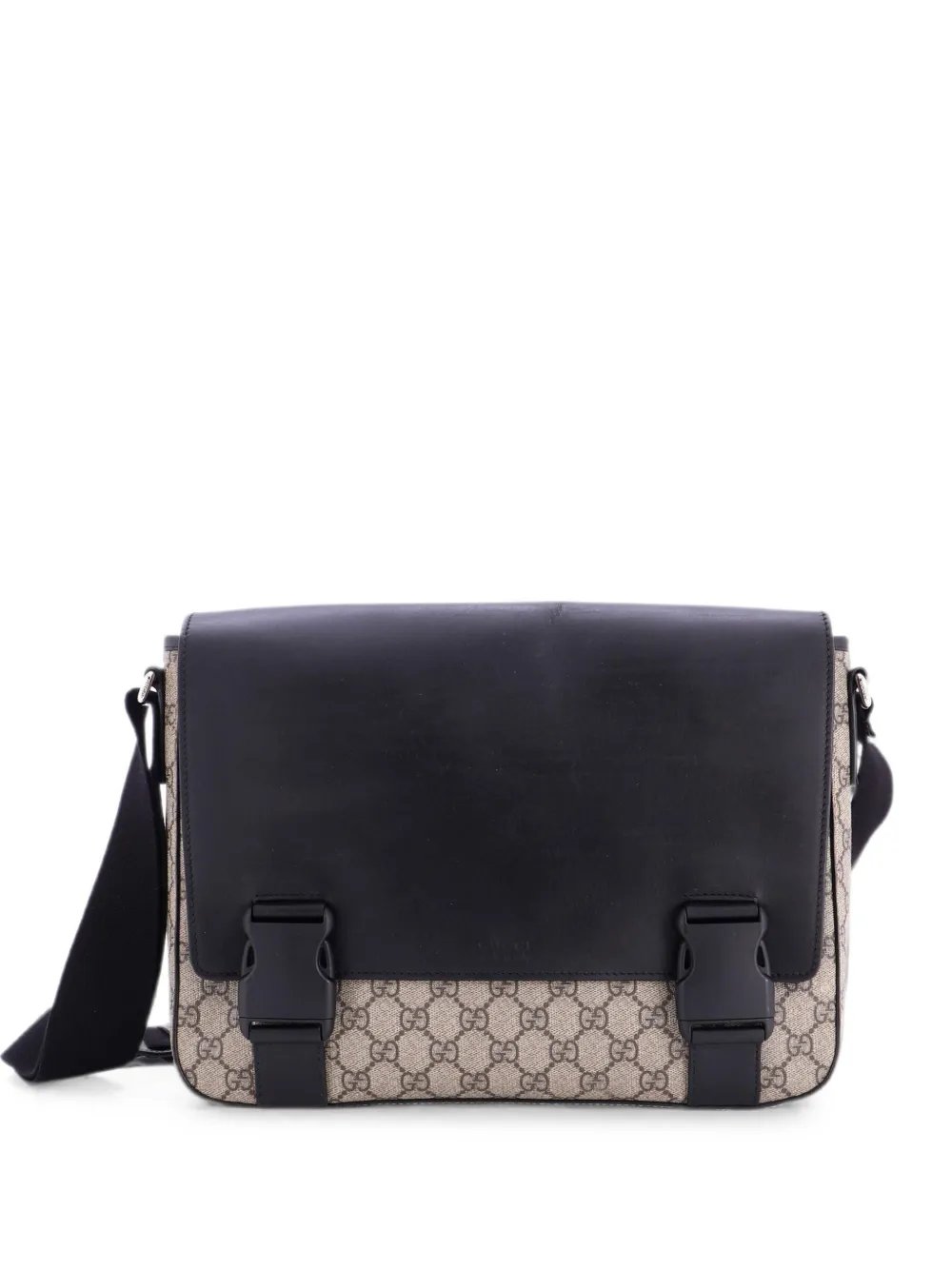 Double Buckle Flap Messenger Bag GG Coated Canvas with Leather Medium crossbody bag