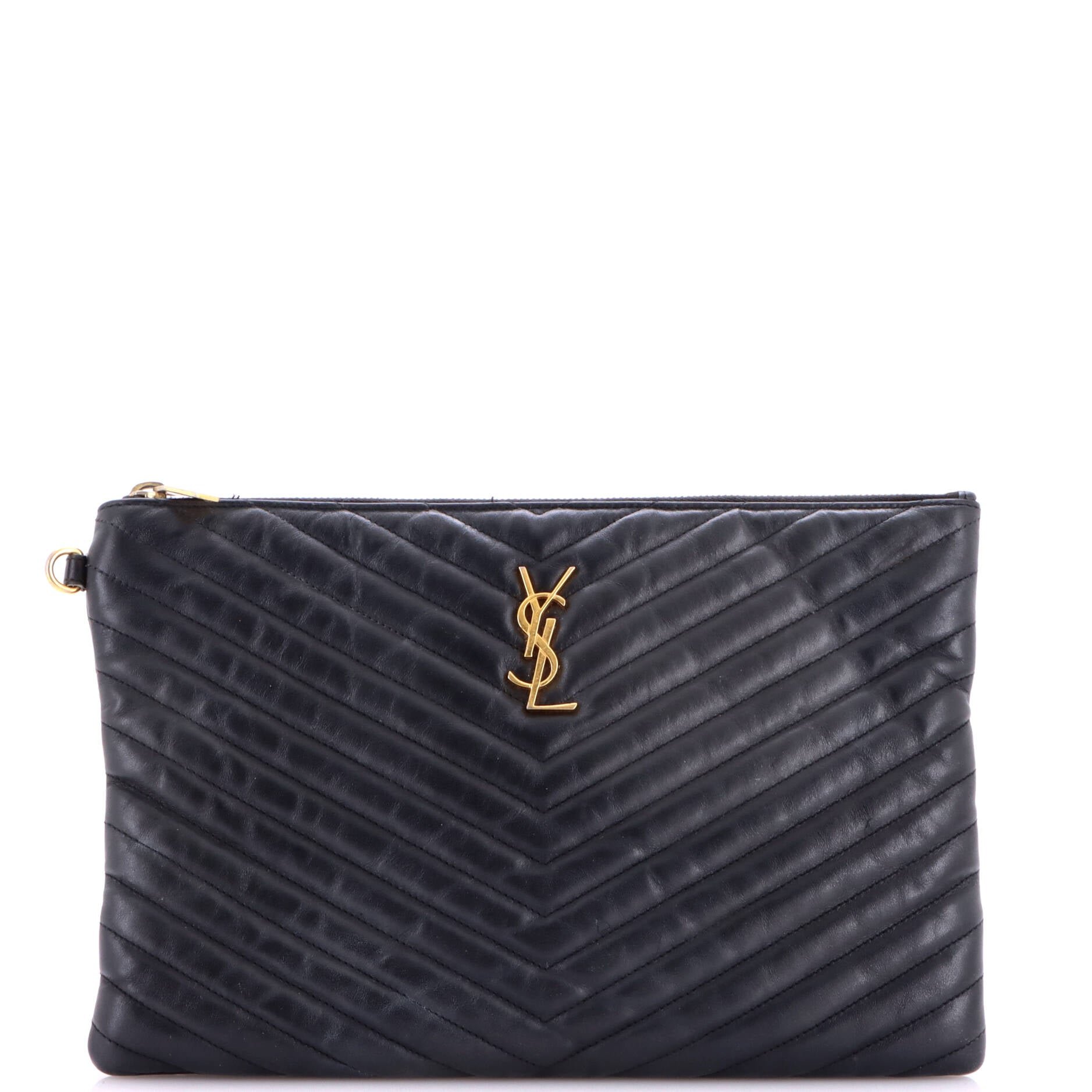 Classic Monogram Wristlet Pouch Matelasse Chevron Leather Medium