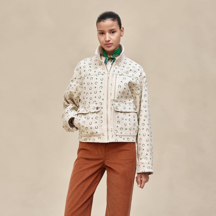 Beige Glaise "Porte-bonheur Bandana" Mixed Materials Jacket