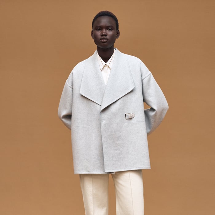 Bleu Cashmere Coat With Shawl Collar