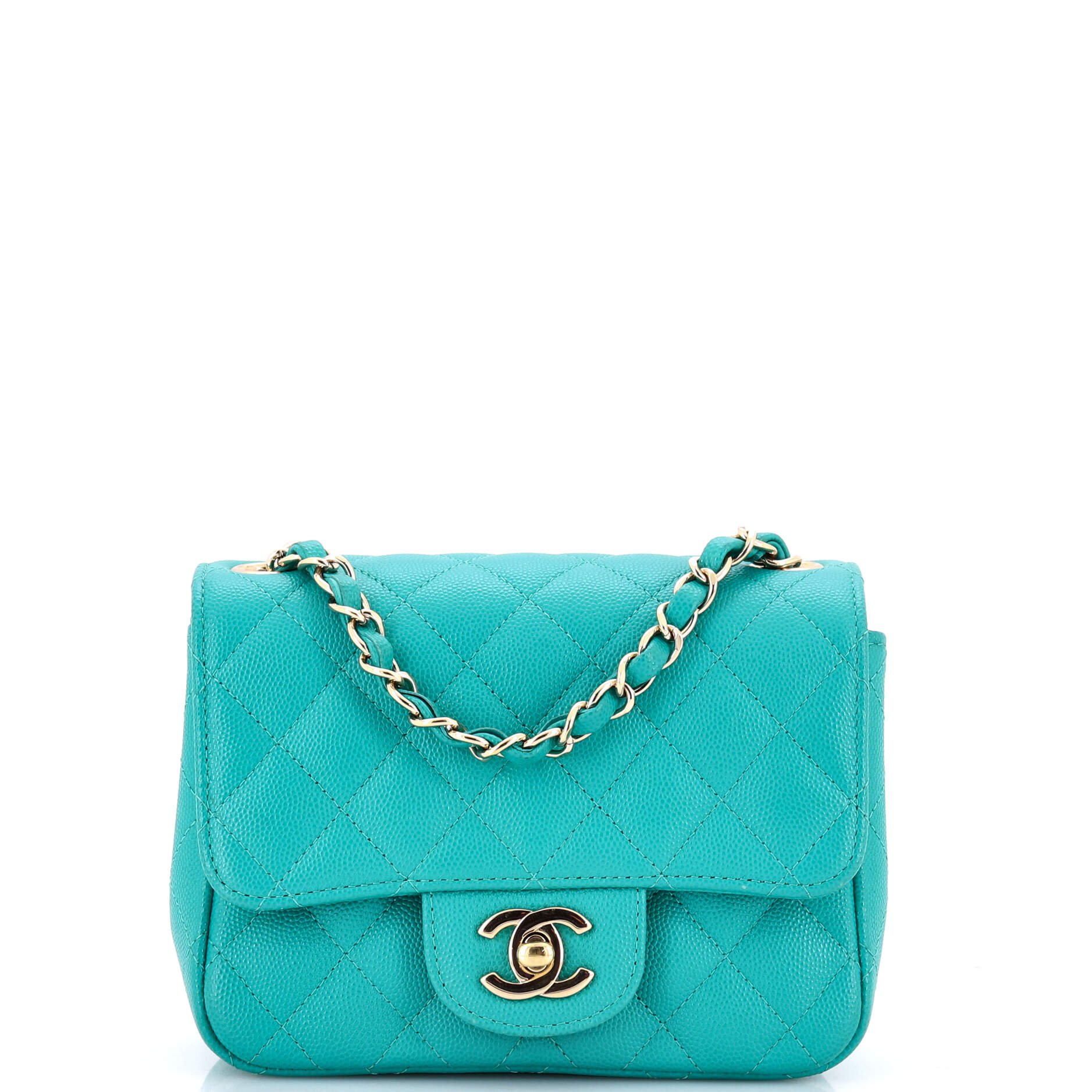 Square Classic Single Flap Bag Quilted Caviar Mini