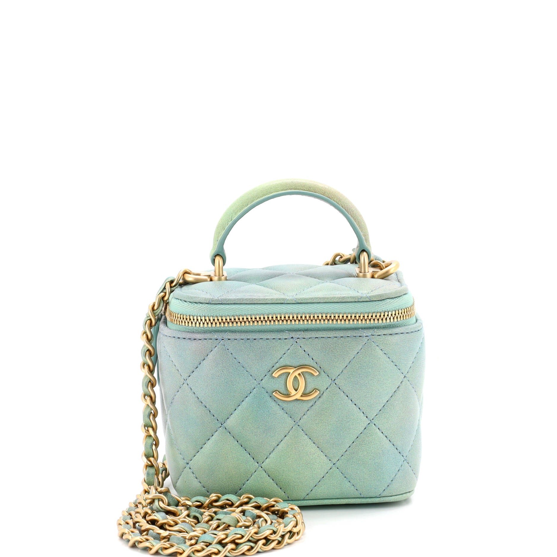 Classic Top Handle Vanity Case with Chain Quilted Lambskin Mini