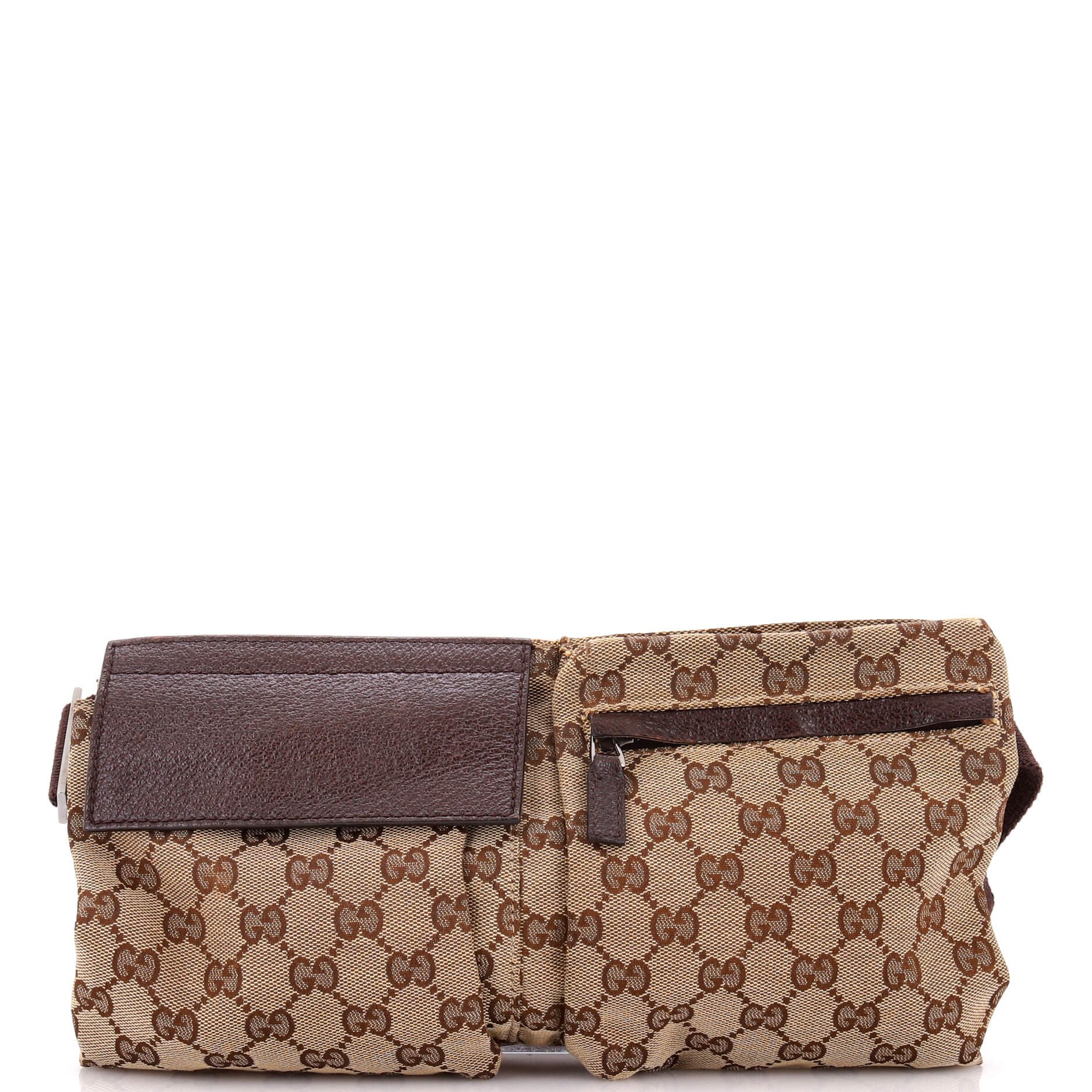 Vintage Double Belt Bag GG Canvas with Leather Small