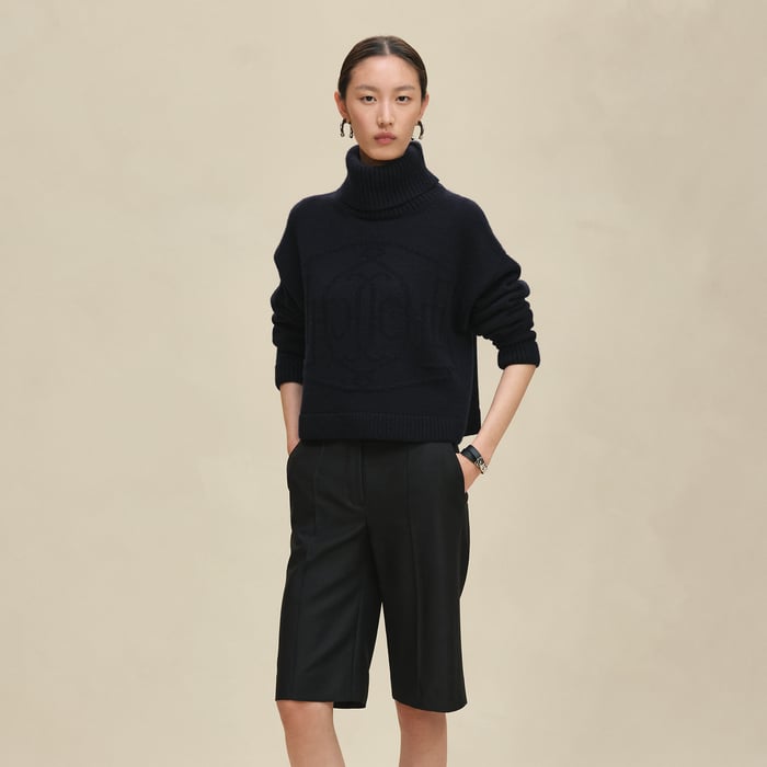 Bleu Noir Cashmere "H Lift" Long-sleeve Sweater