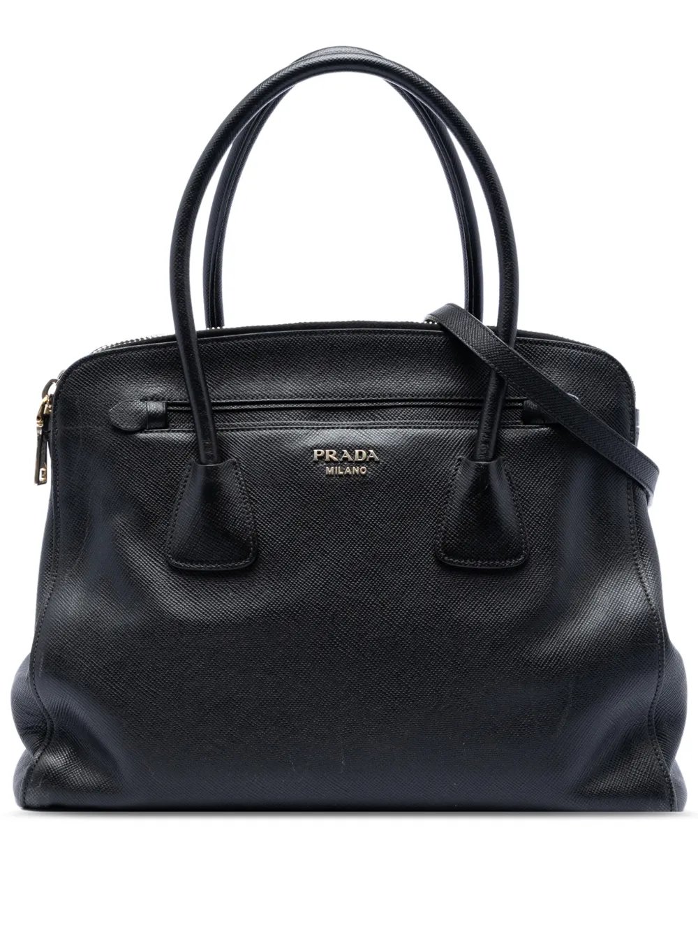 Prada 2010-2026 Large Saffiano Cuir Double Zip Top Handle Bag satchel