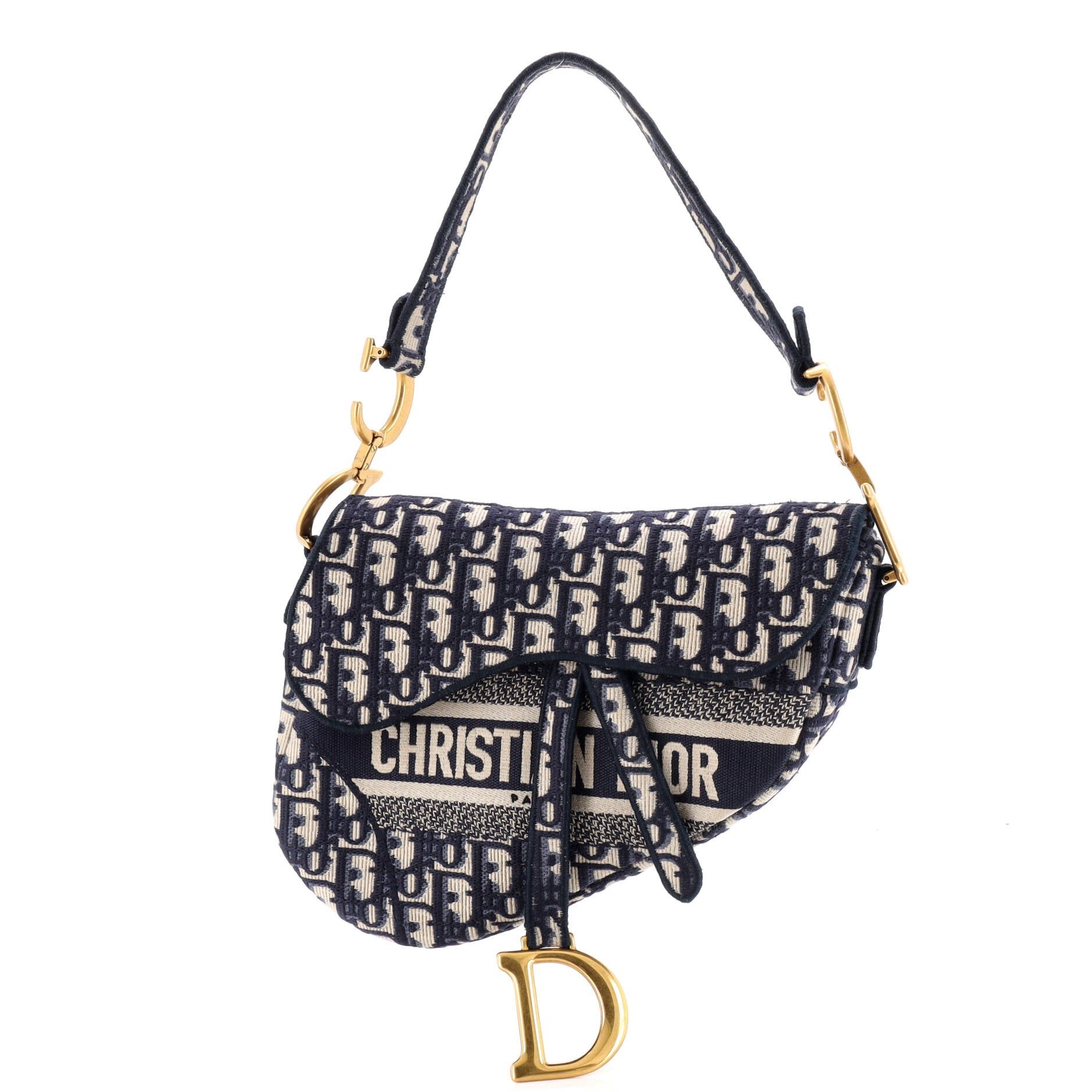 Dior Saddle Handbag Logo Embroidered Oblique Canvas Medium