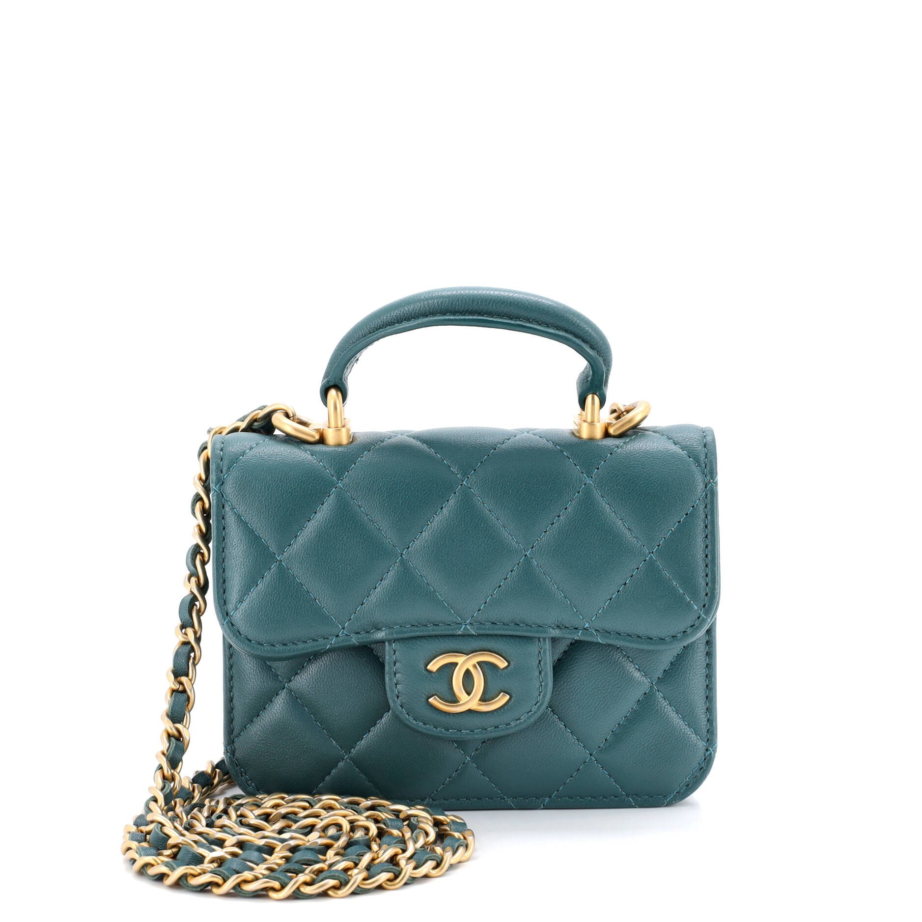 Top Handle Flap Coin Purse with Chain Quilted Lambskin