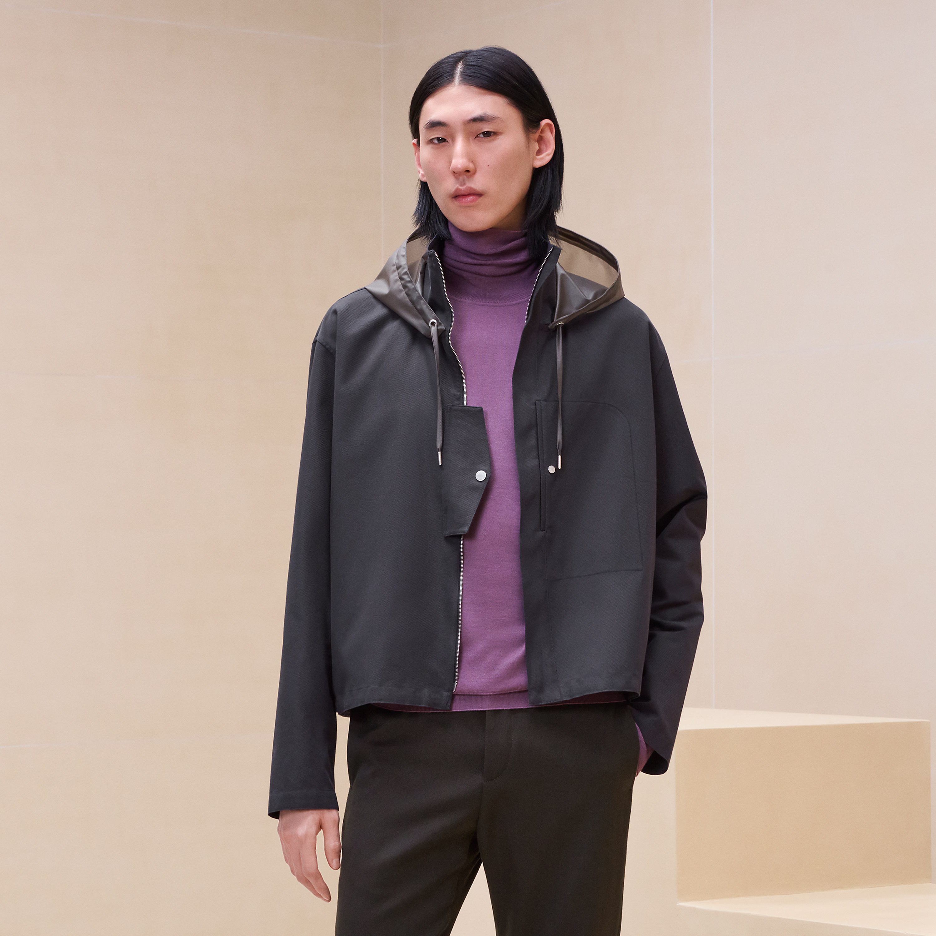 Hooded boxy fit jacket shirt