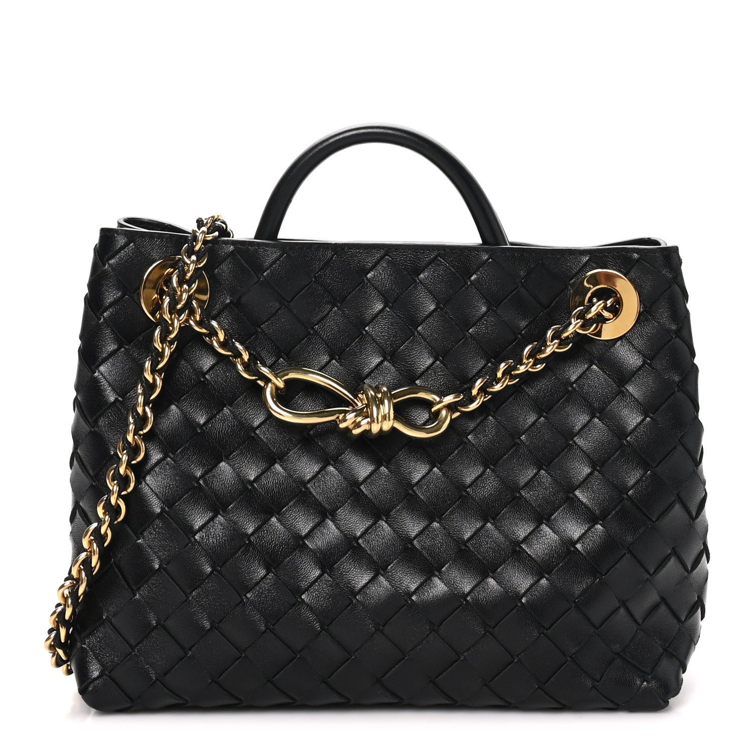 Bottega Veneta Nappa Intrecciato Small Andiamo With Chain Shoulder Bag Black