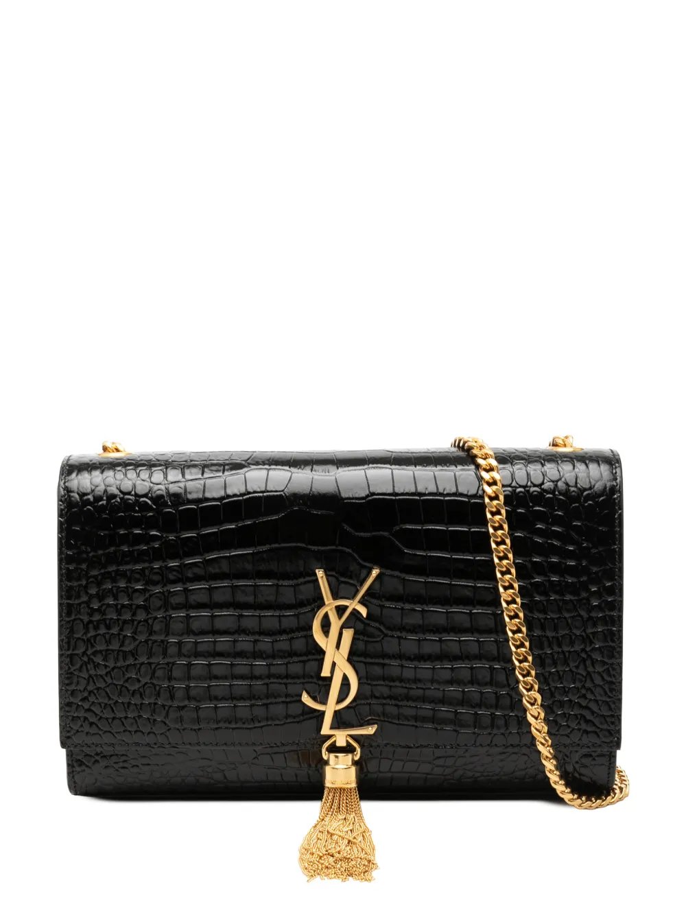 2025 Medium Croc Embossed Patent Monogram Kate Tassel crossbody bag