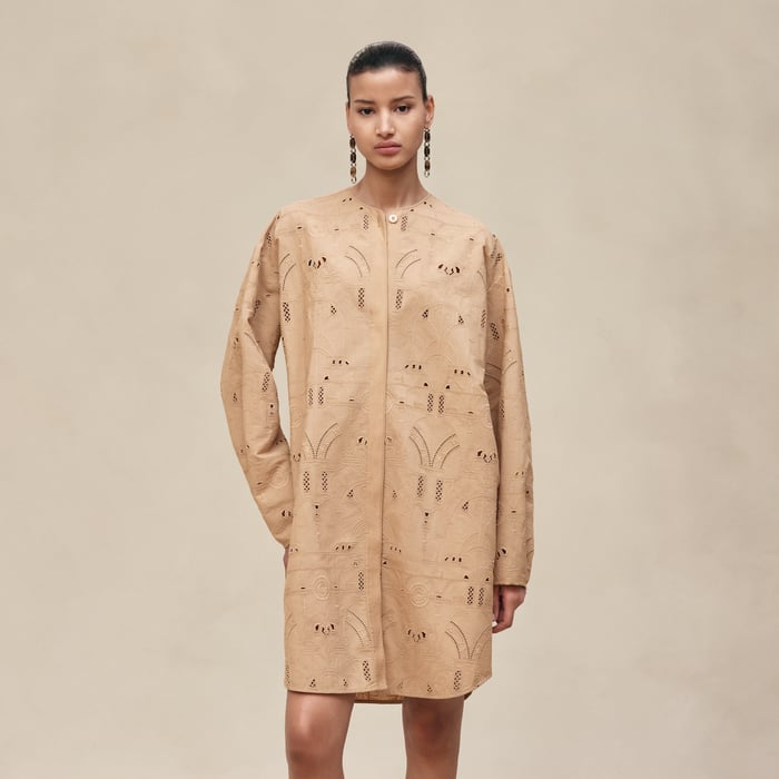 Beige Zénith Embroidered Short Shirt Dress