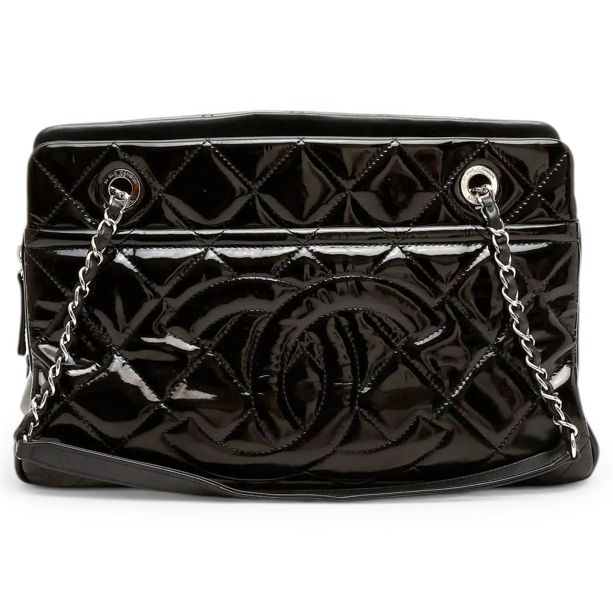 Trendy CC patent leather tote