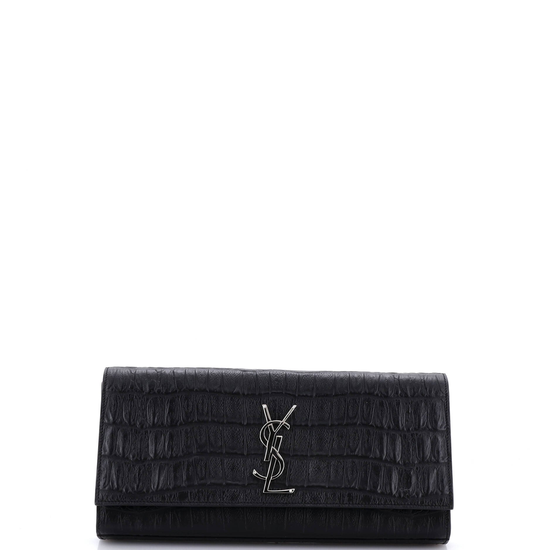 Classic Monogram Clutch Crocodile Embossed Leather Long