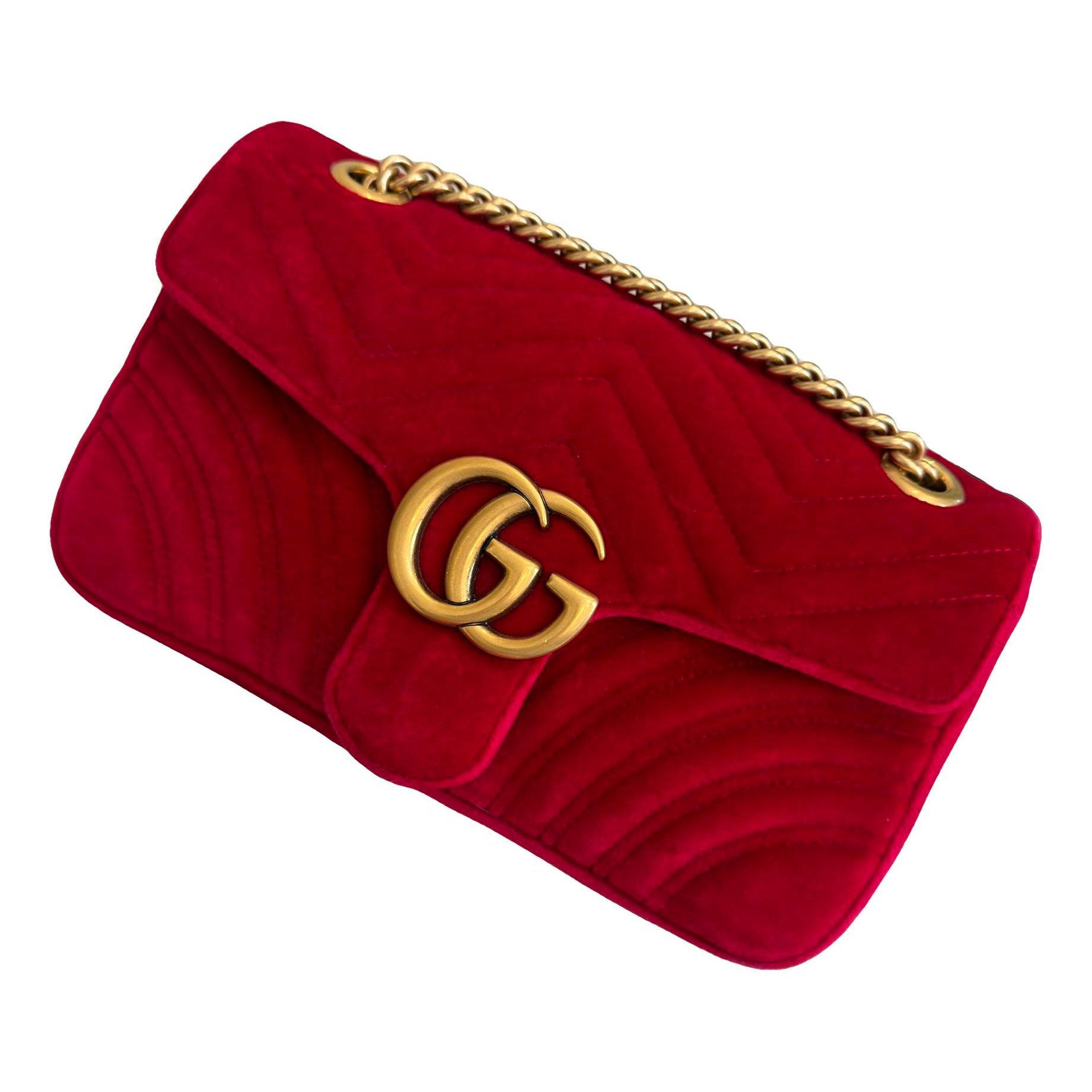 Pearly GG Marmont Flap velvet crossbody bag