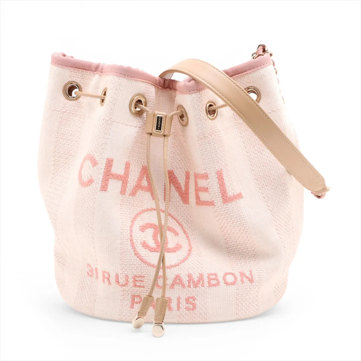 Chanel Deauville canvas Shoulder bag Pink Gold Metal Fittings 29th