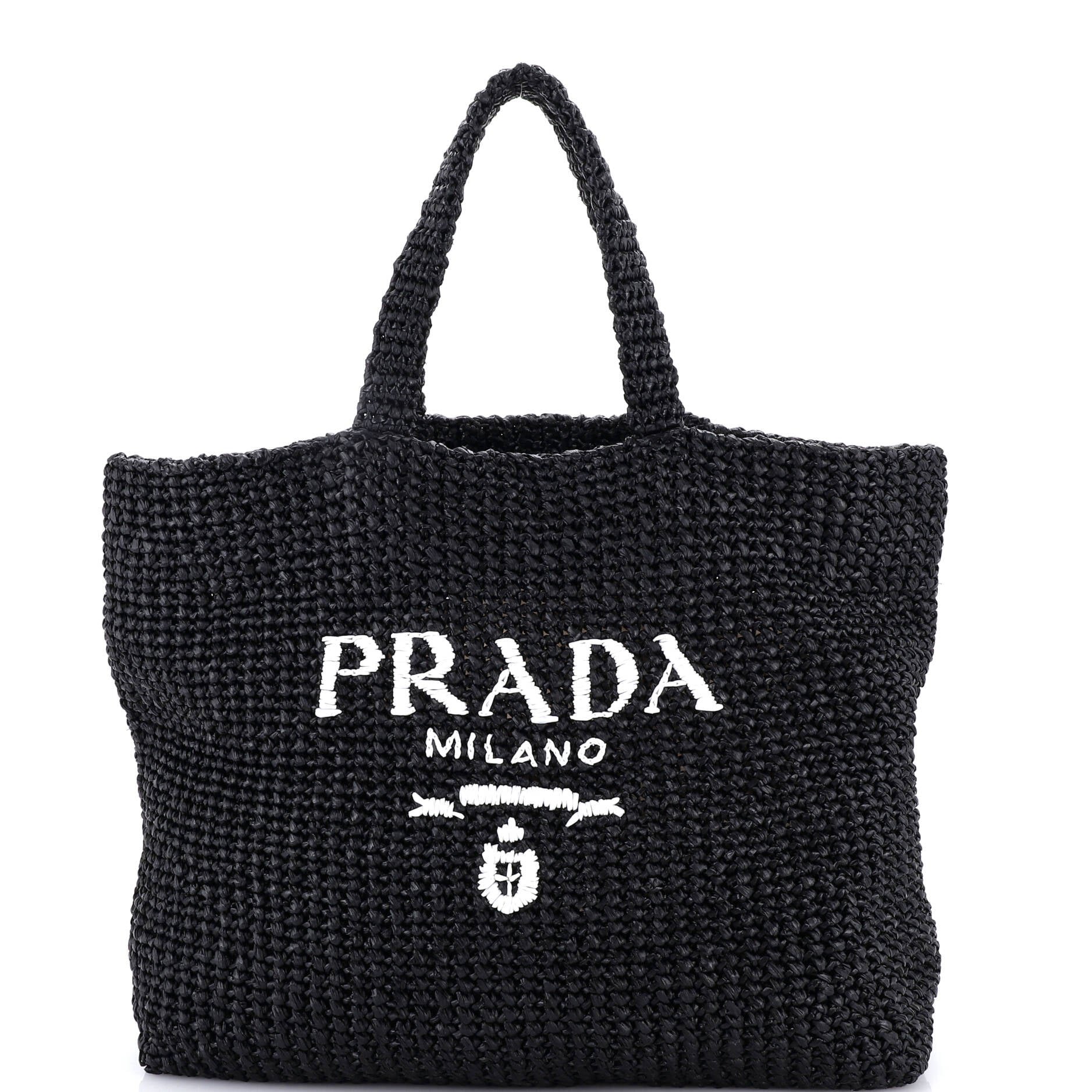 Prada Logo Tote Raffia Large