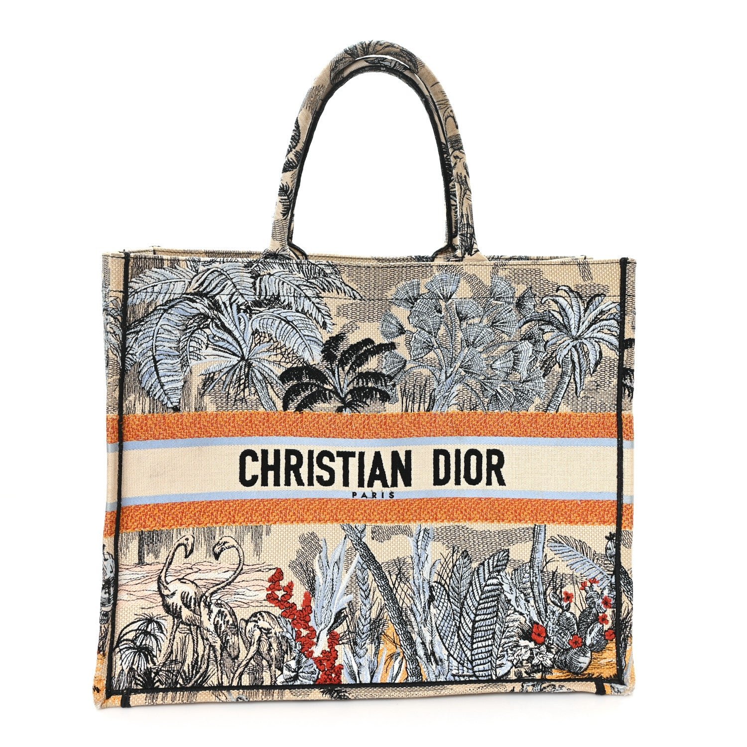 Christian Dior Canvas Embroidered Toile De Jouy Tropicalia Large Book Tote Denim Blue