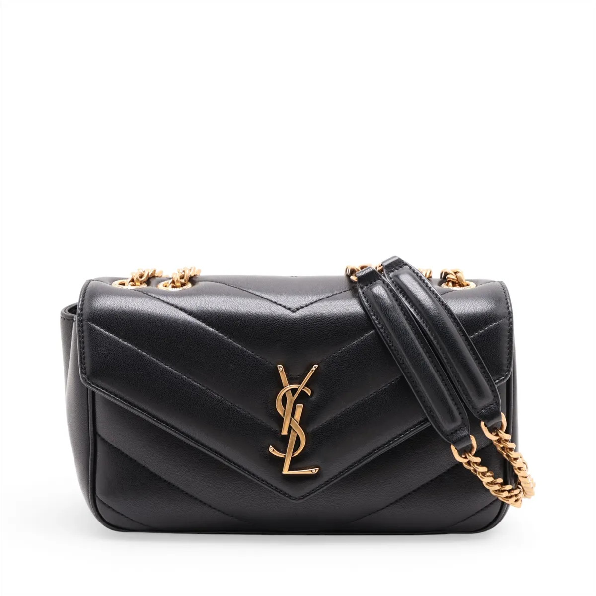 Saint Laurent Paris Lulu Leather Chain Shoulder Bag Black 801437 Mirror Included