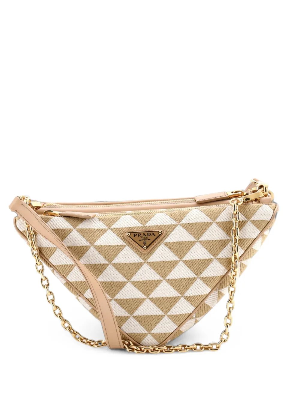 Double Symbole Triangle Bag Leather and Jacquard Mini shoulder bag