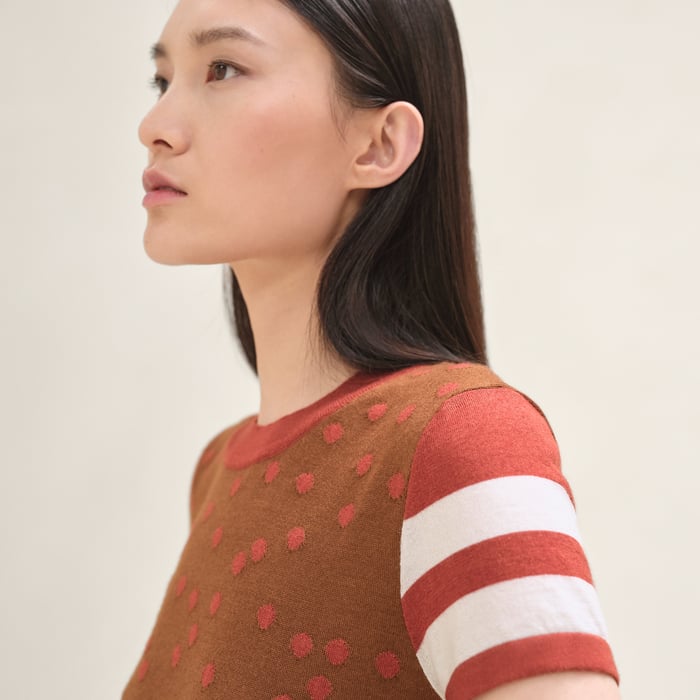 Beige Kaolin Cashmere "Garde-robe Pop" Short-sleeve Sweater