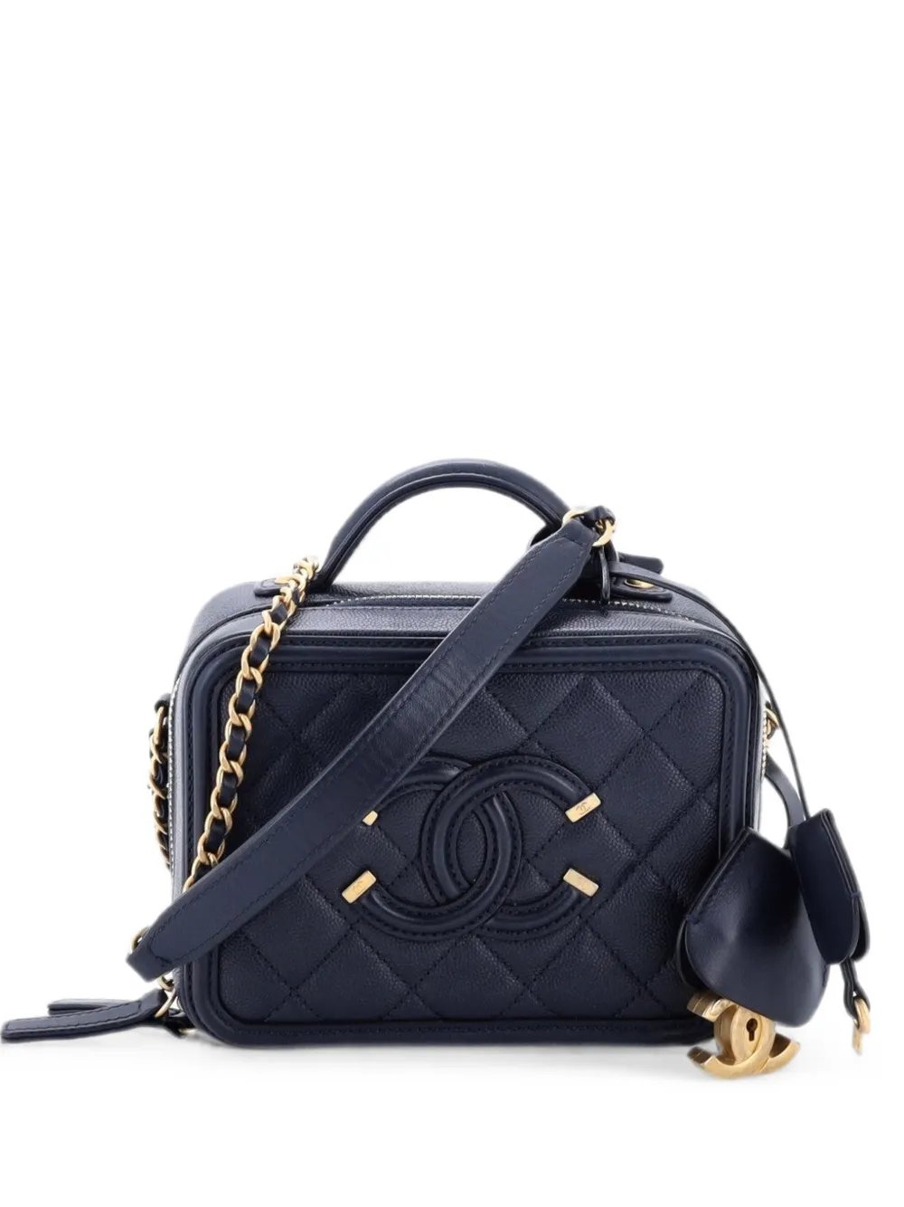 Filigree Vanity Case Quilted Caviar Small satchel