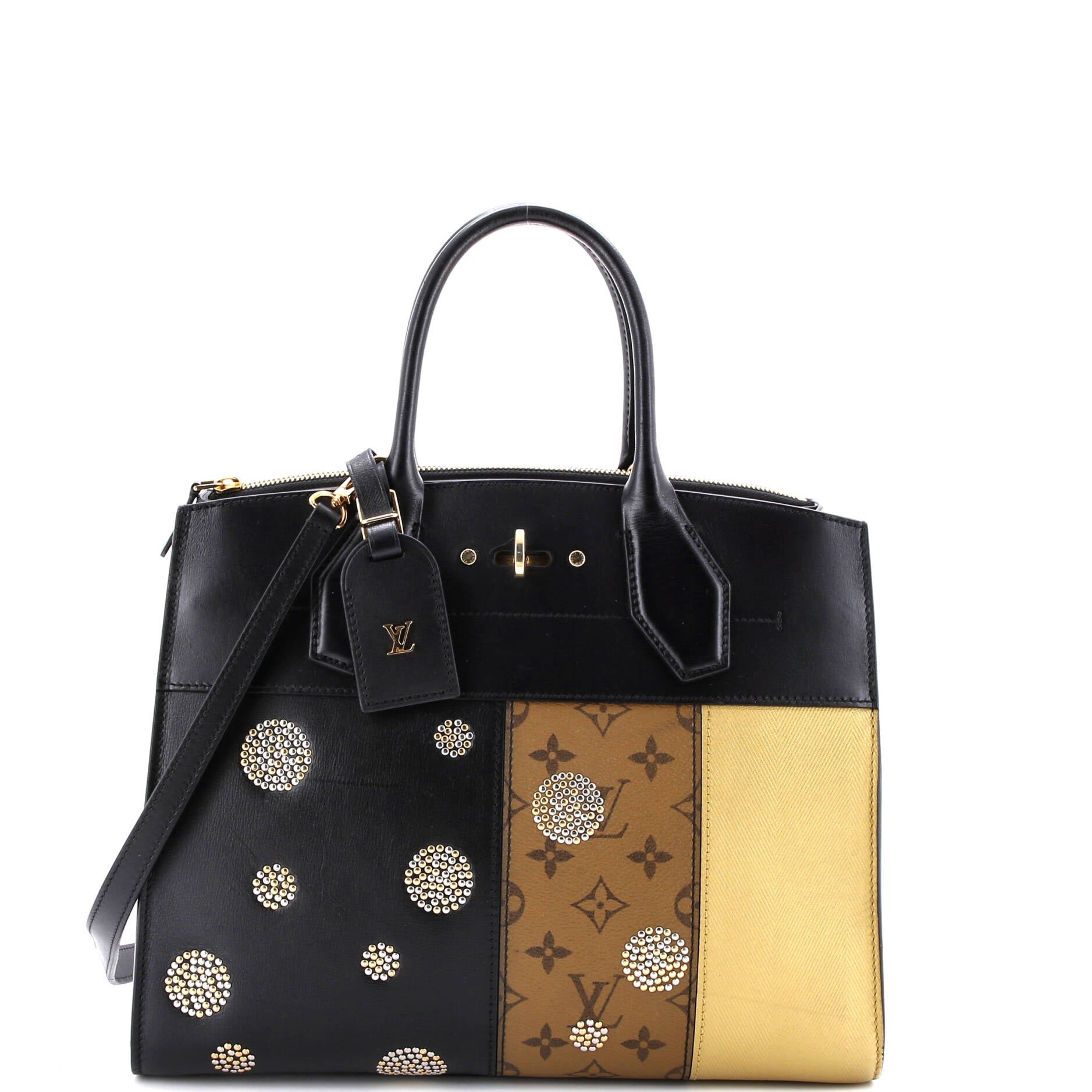 Louis Vuitton City Steamer Handbag Limited Edition Studded Reverse Monogram Canvas and Leather MM
