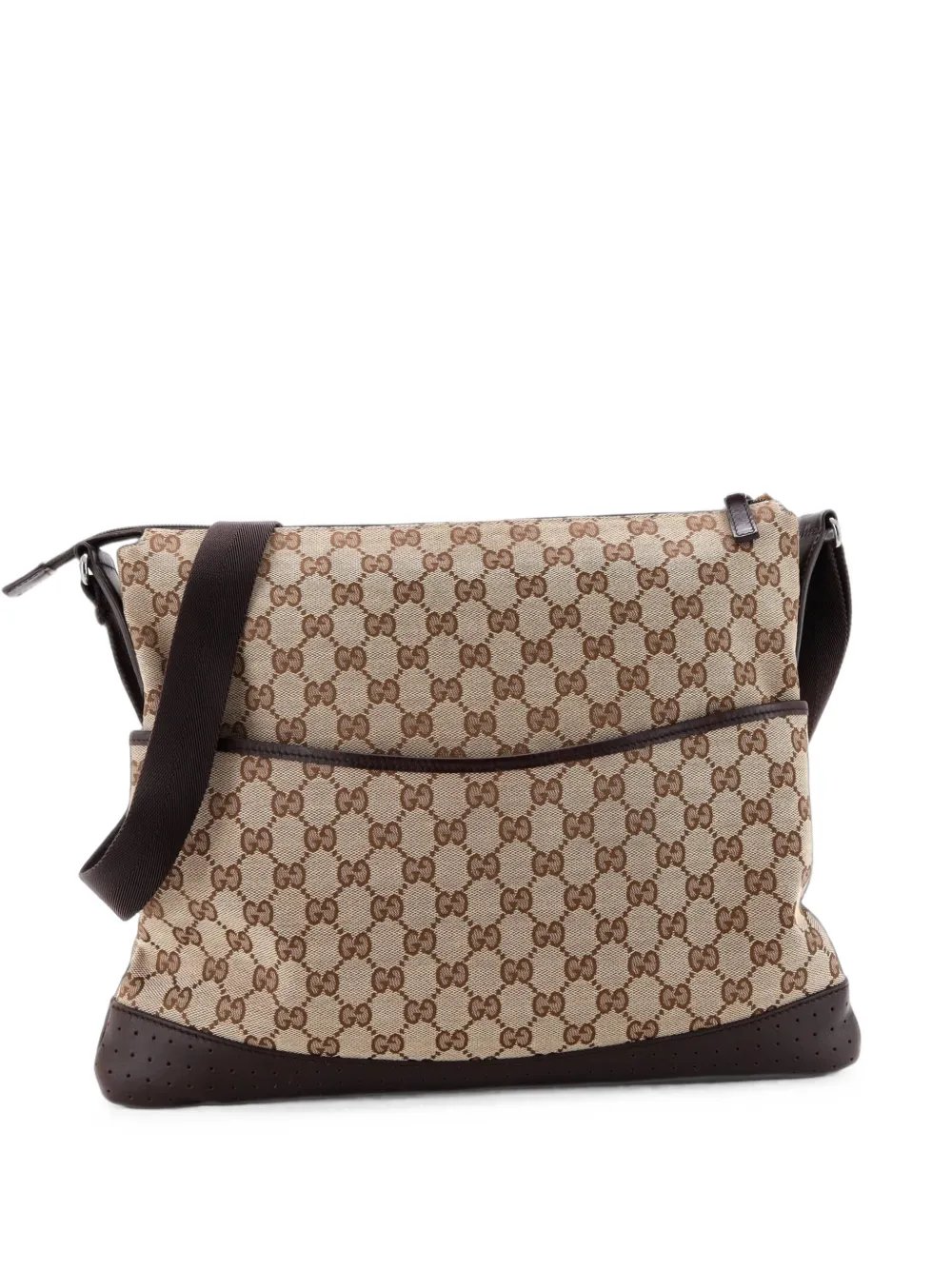 Zip Messenger Bag GG Canvas with Perforated Leather Large crossbody bag