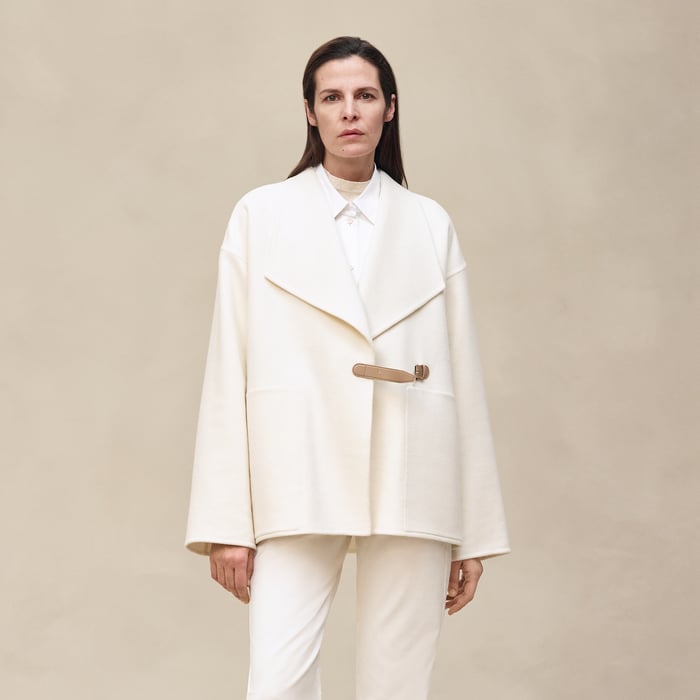 Blanc Naturel Cashmere Coat With Shawl Collar