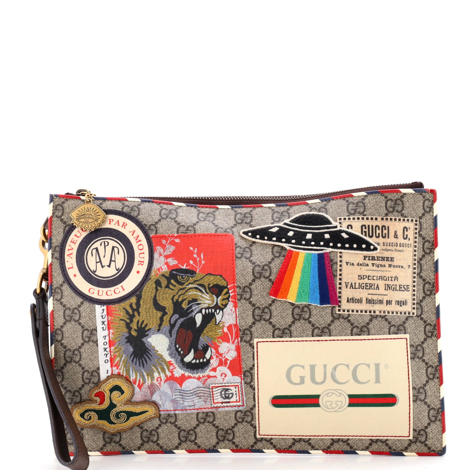 Courrier Pouch GG Coated Canvas with Applique