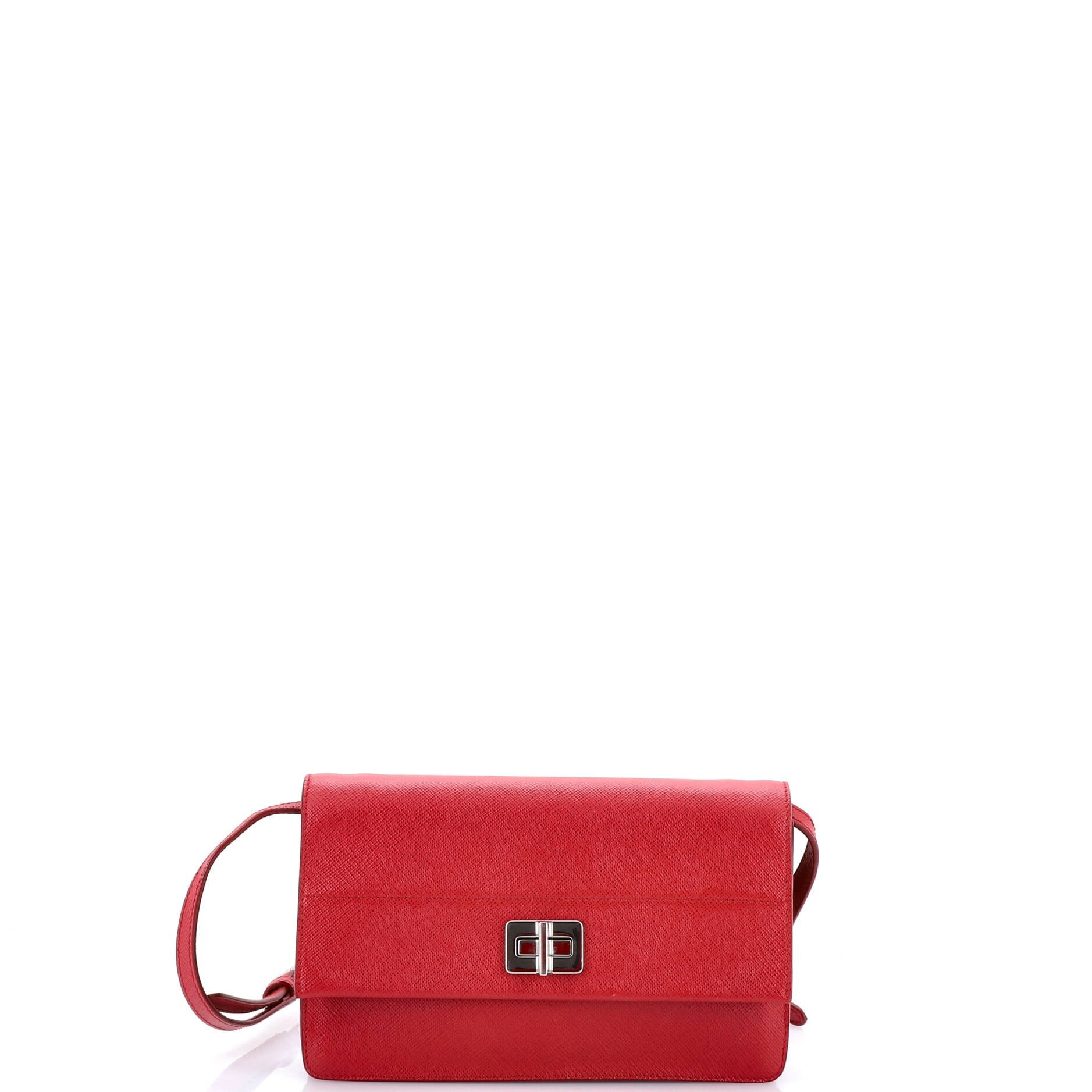 Turn Lock Wallet Crossbody Saffiano Leather Small